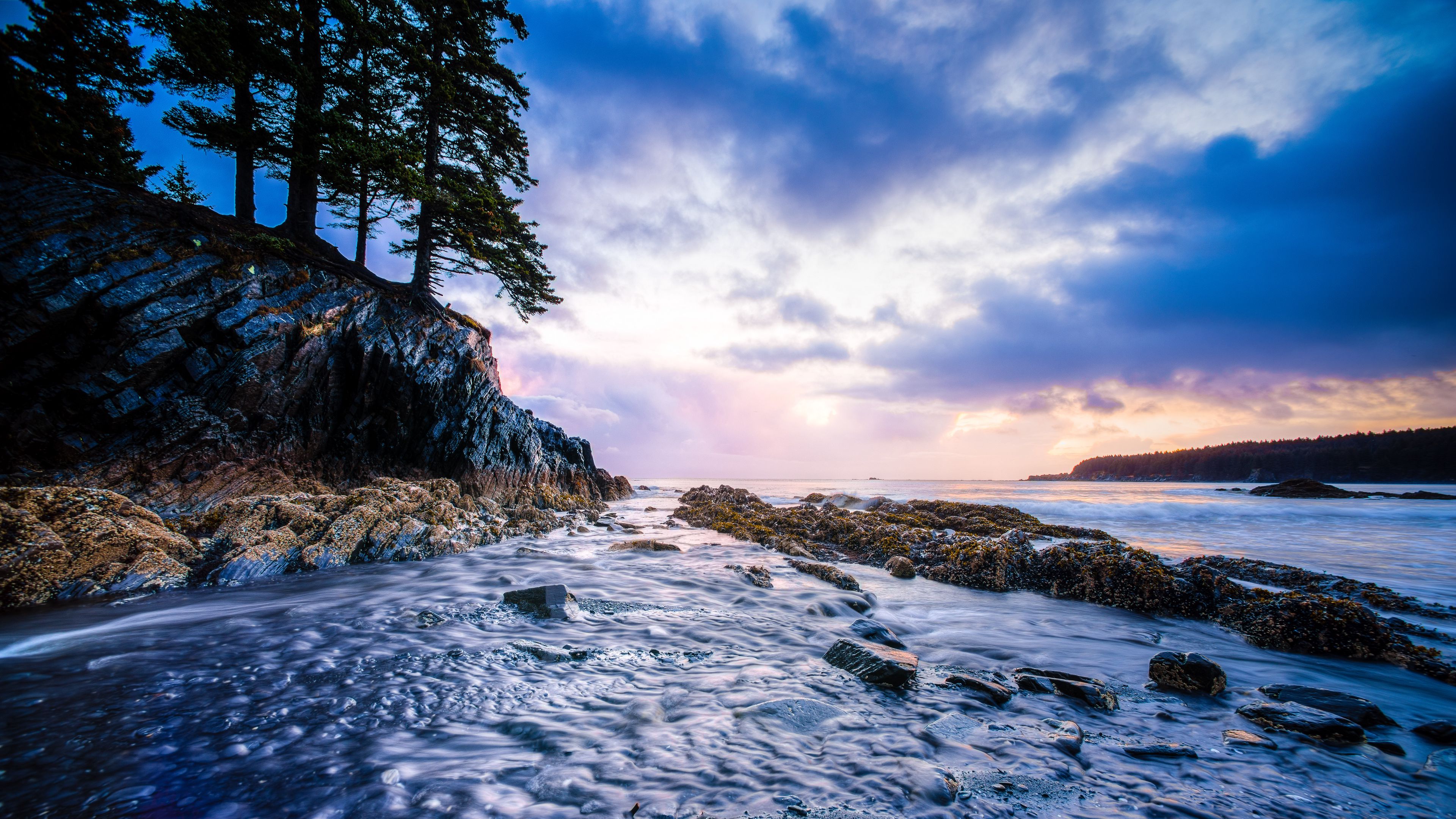 Wallpaper / water, stream, flow, trees, stones, alaska, 4k free download