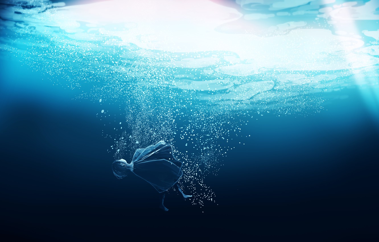 Wallpaper light, girl, under water, drowning image for desktop, section арт