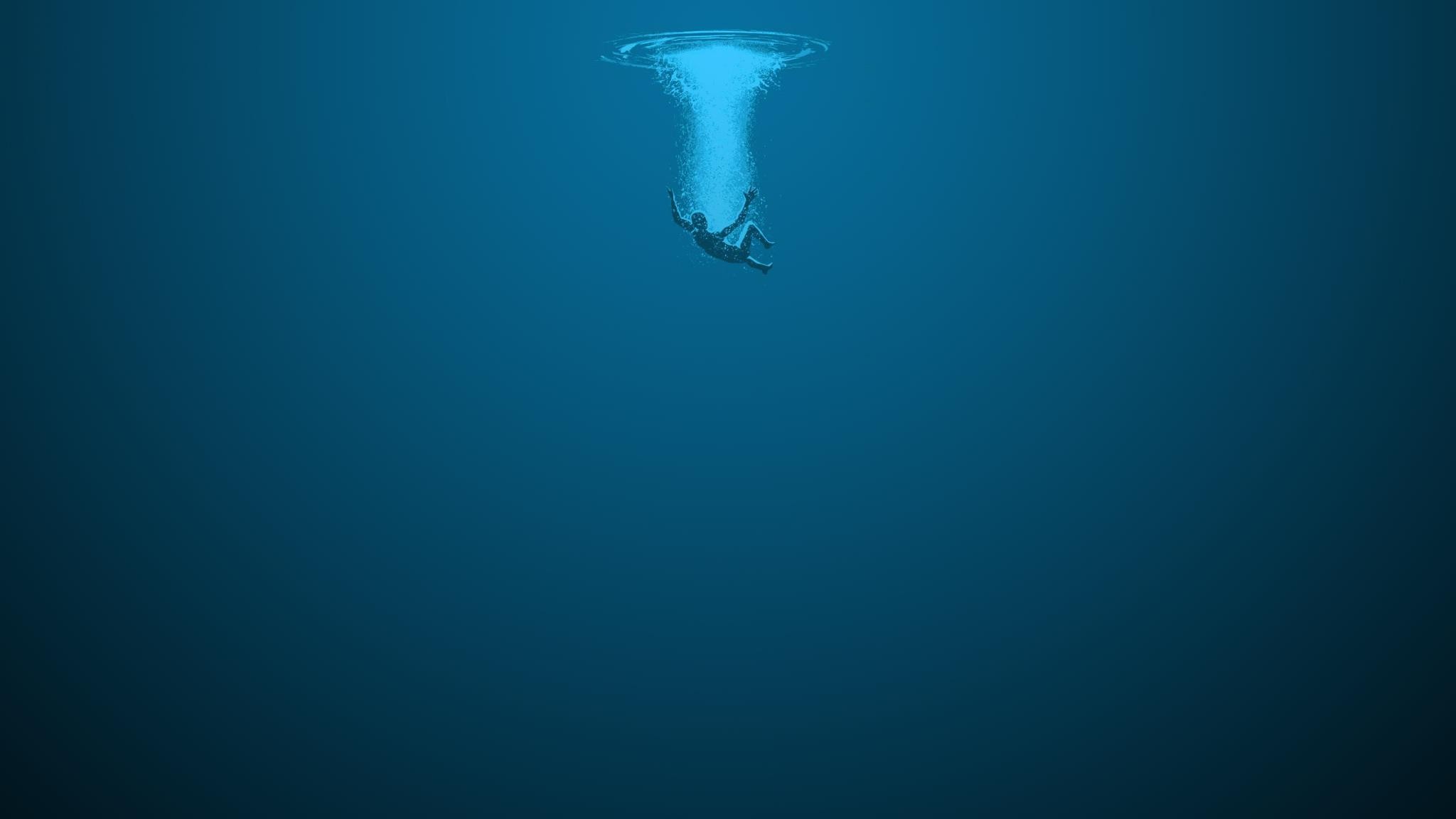 drowning, fan art, blue background, simple background, minimalism Gallery HD Wallpaper