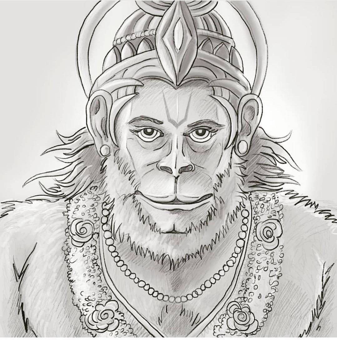 Drawing of Angry Body Build Standing Lord Hanuman with His Weapon Gada  Stock Vector - Illustration of anjaneya, asia: 174873073