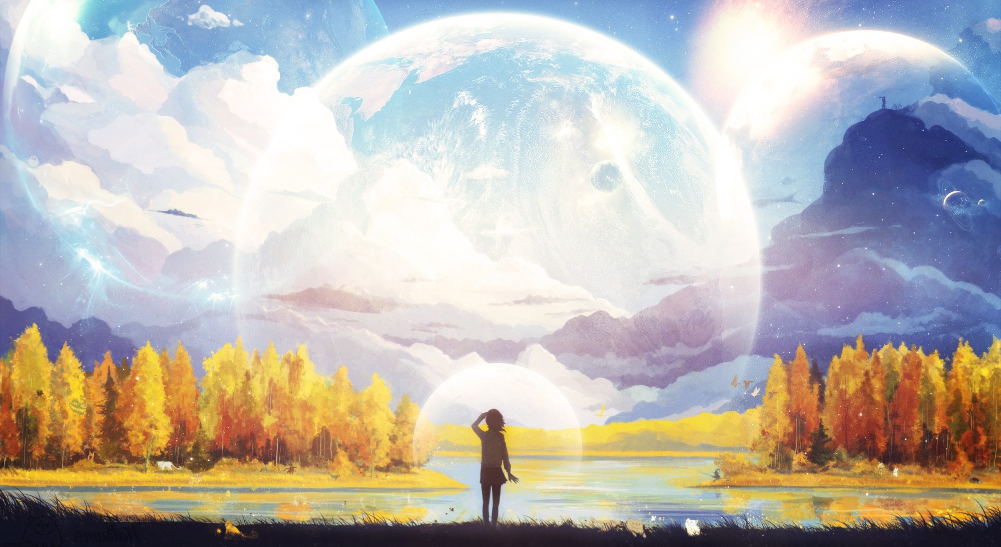 artwork fantasy art anime mountain moon forest nature Gallery HD Wallpaper