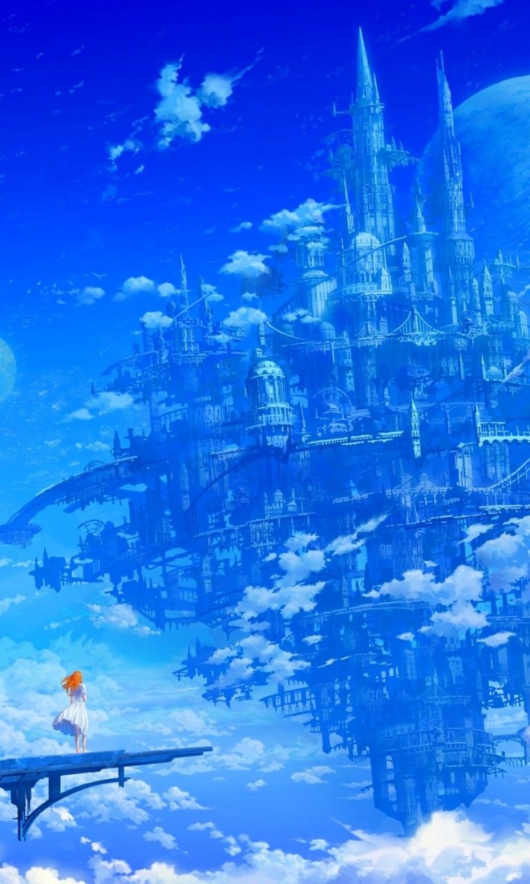 Floating Anime City Wallpaper