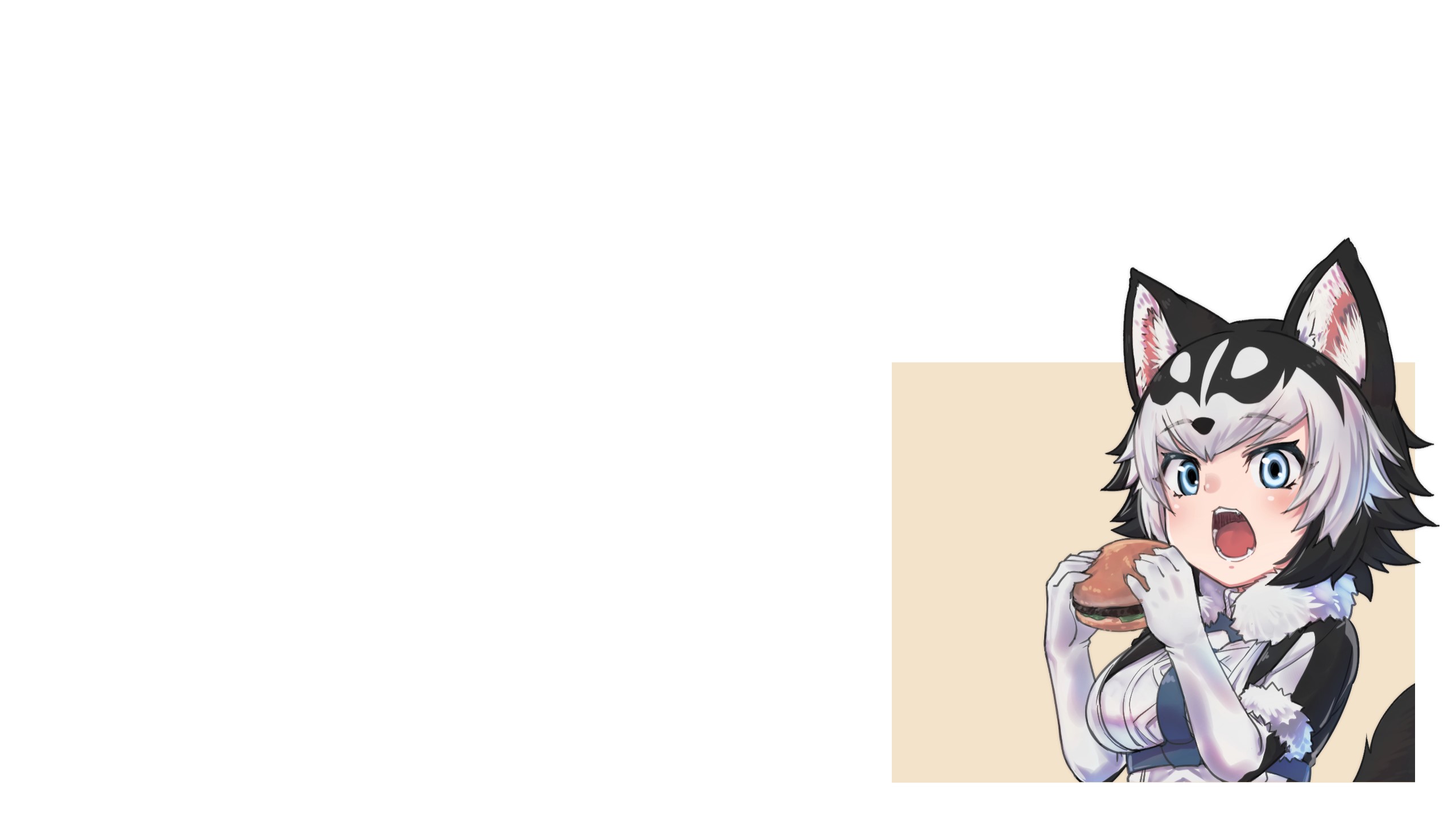 Wallpaper / Kemono Friends, dog, anime, anime girls, anime girls eating, white background, animal ears, burger free download