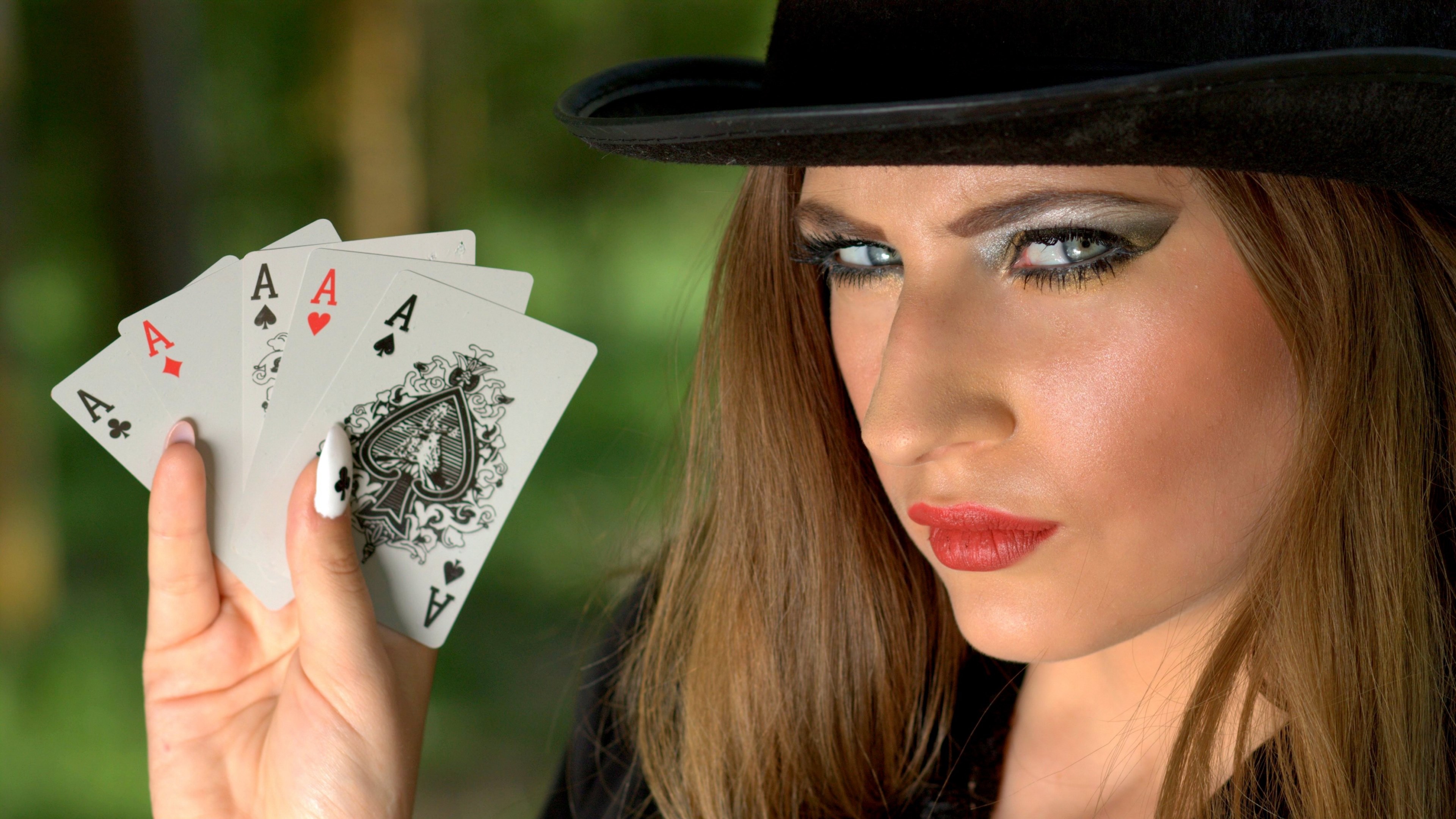Wallpaper / girl topper playing cards luck poker ace 4k wallpaper free download