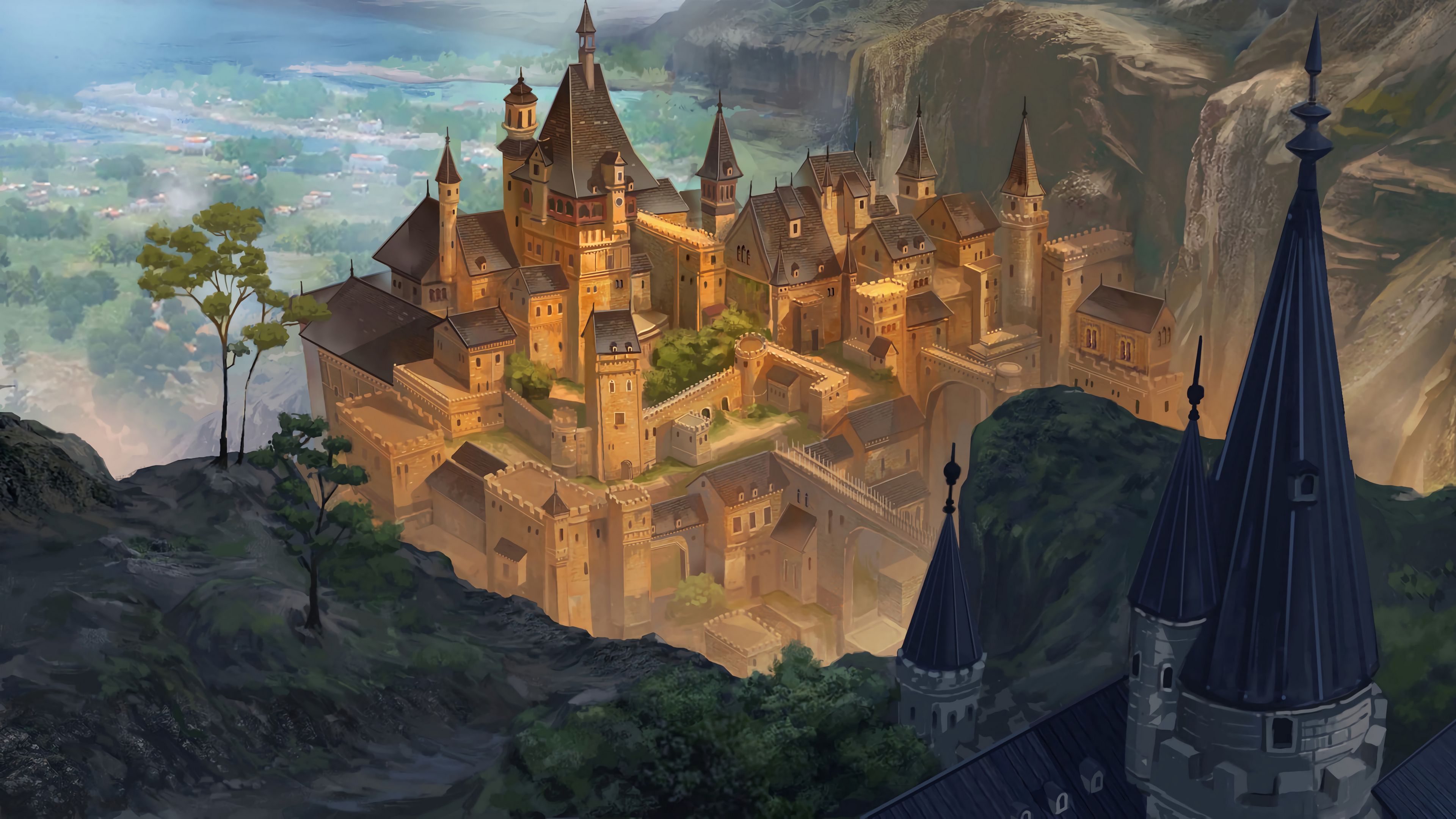 Download wallpaper 3840x2160 castle, buildings, fantasy, art 4k uhd 16:9 HD background