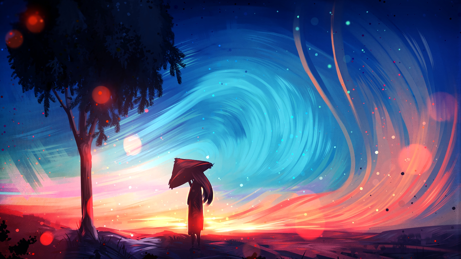 Desktop Wallpaper Sunset, Fantasy, Artwork, Tree, HD Image, Picture, Background, K9cryf