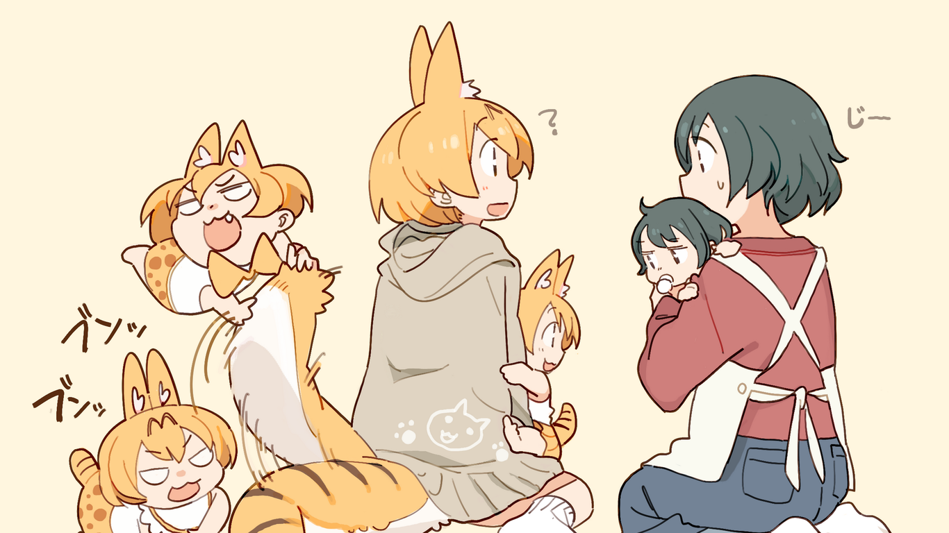 Wallpaper / anime girls, anime, Kemono Friends, Serval (Kemono Friends), Kaban (Kemono Friends) free download