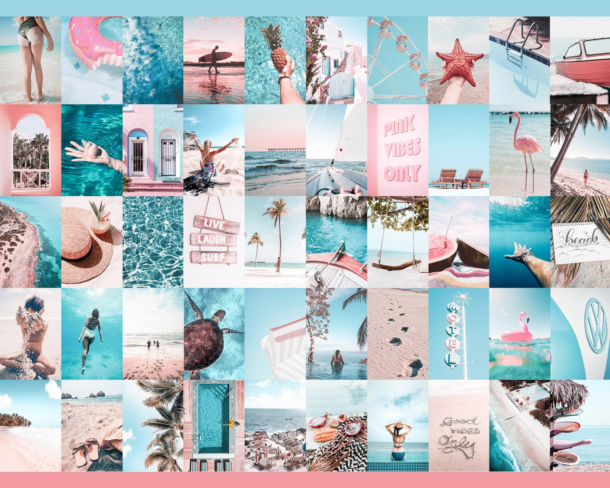 Summer Collage Kit Beach Collage Kit Pink and Teal Dorm