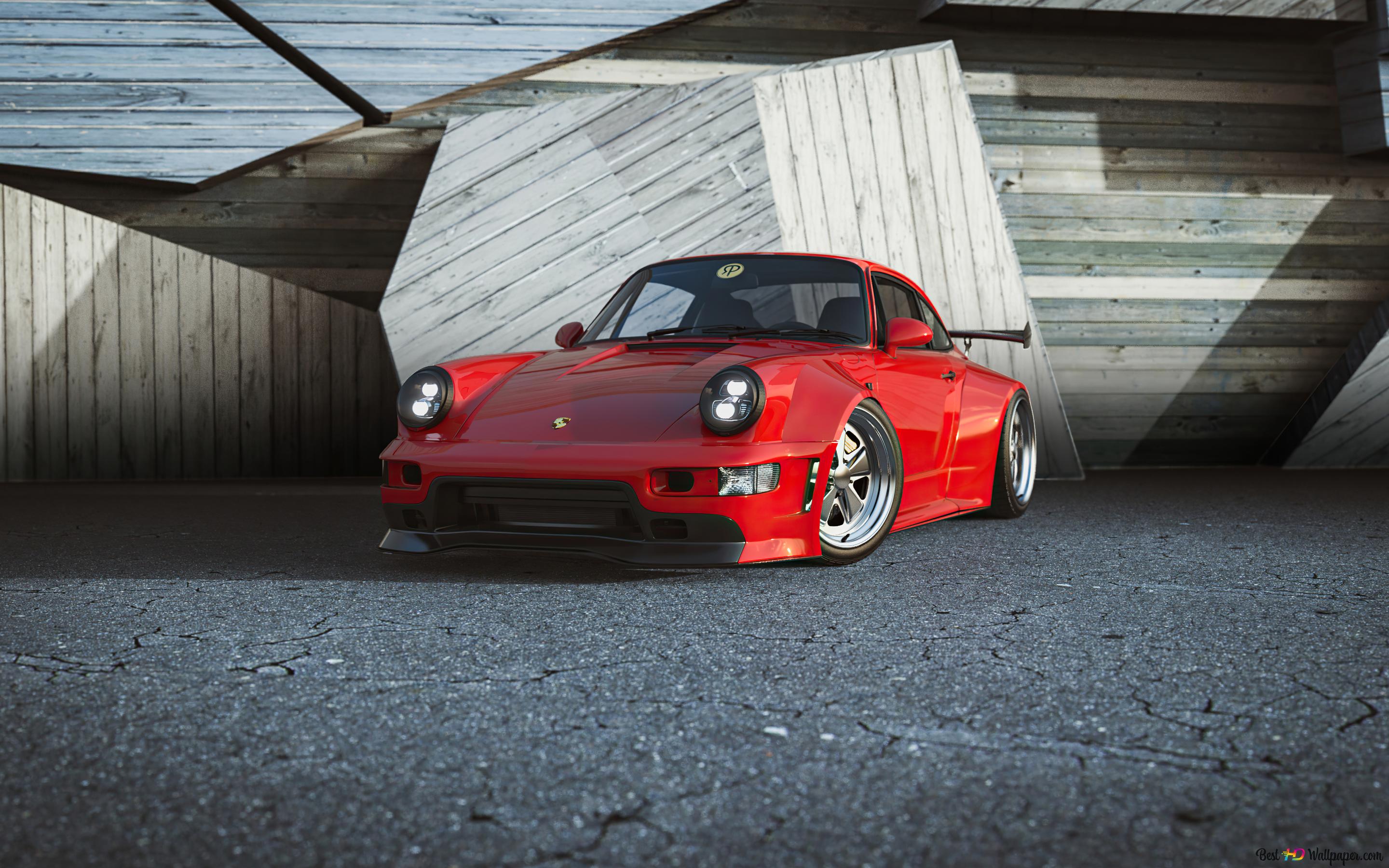 Porsche 911 car in red colour 4K wallpaper download