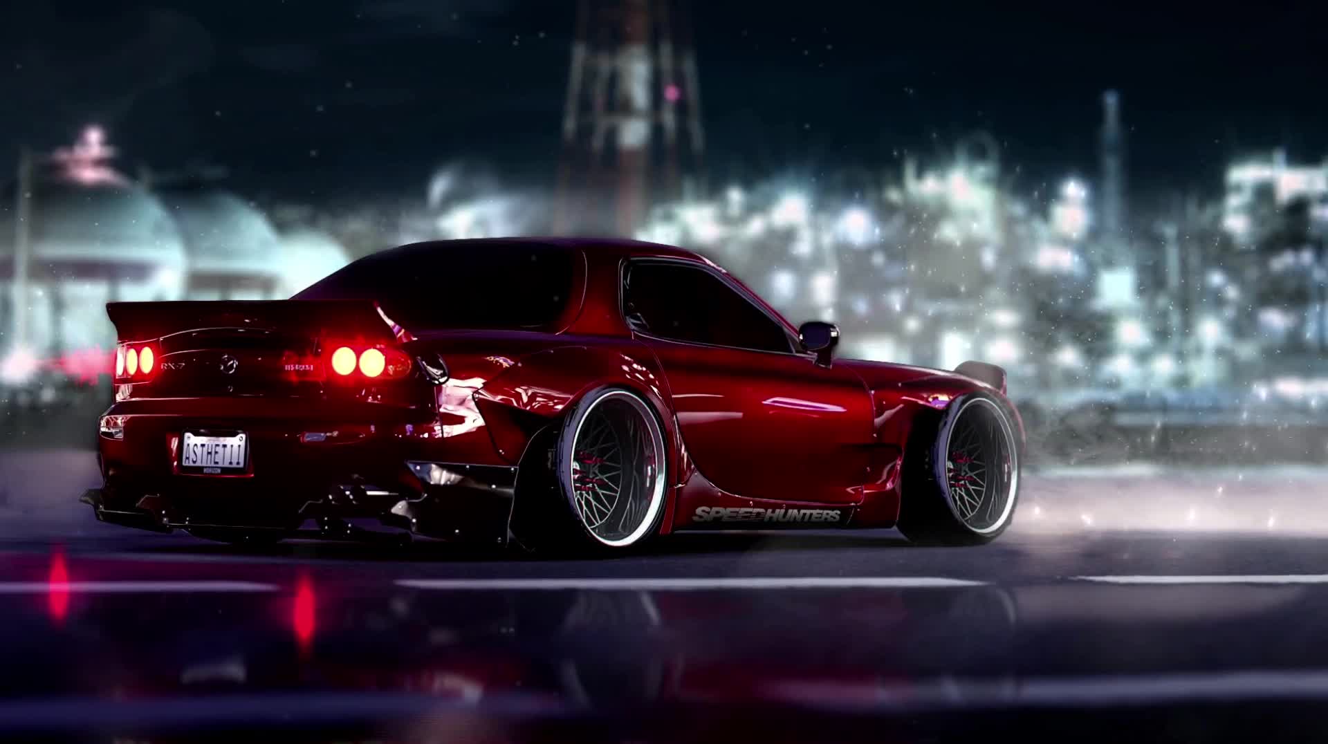 Mazda RX7 at Night Desktop Wallpaper