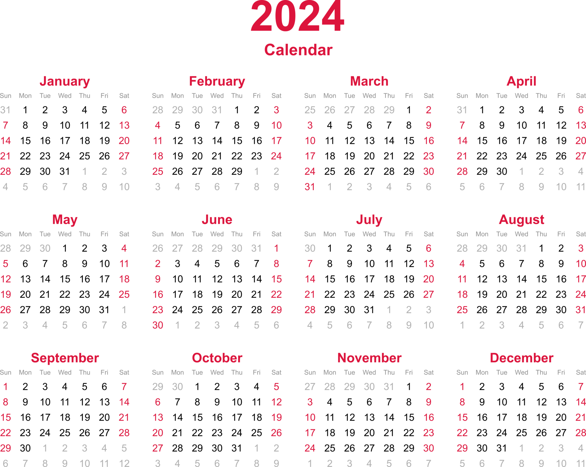 Calendar 2024 PNG Transparent Image