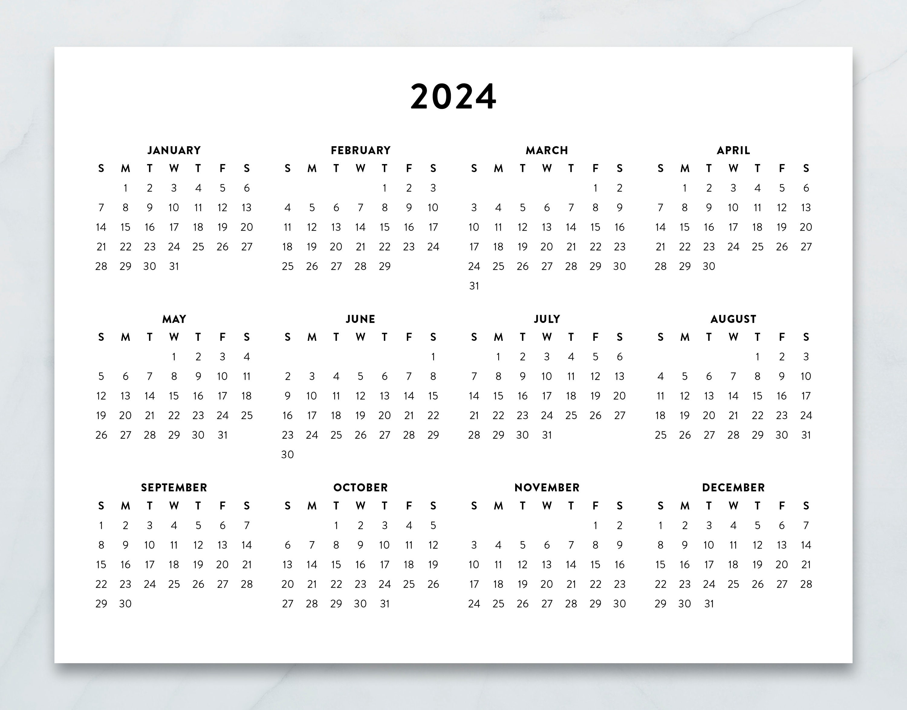2024 Minimalist Letter Printable Calendar 2024 Simple