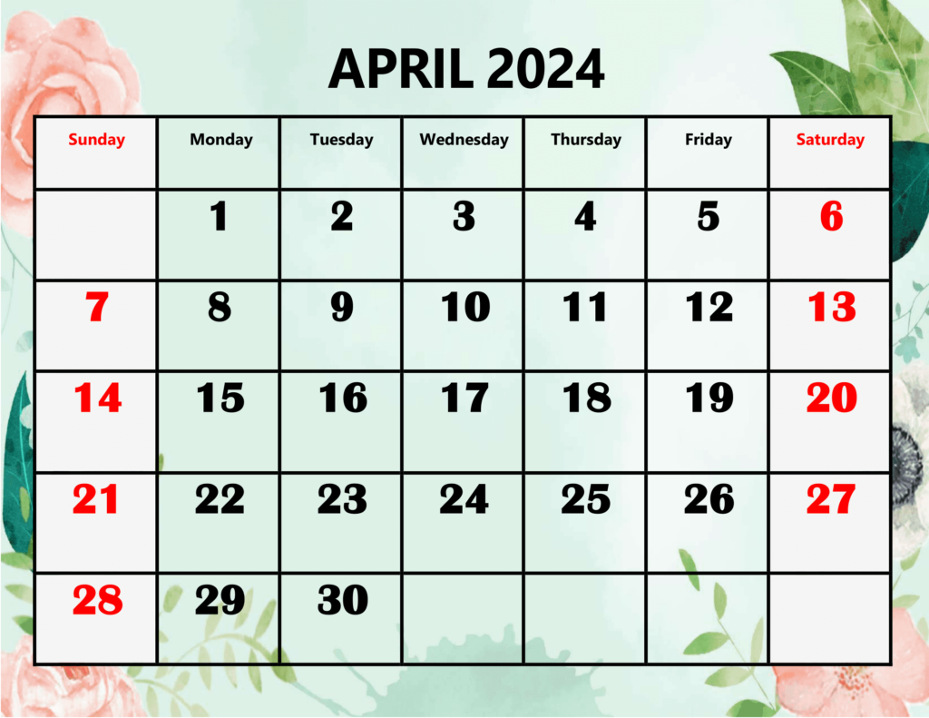 Blank April 2024 Calendar Printable PDF With Holidays