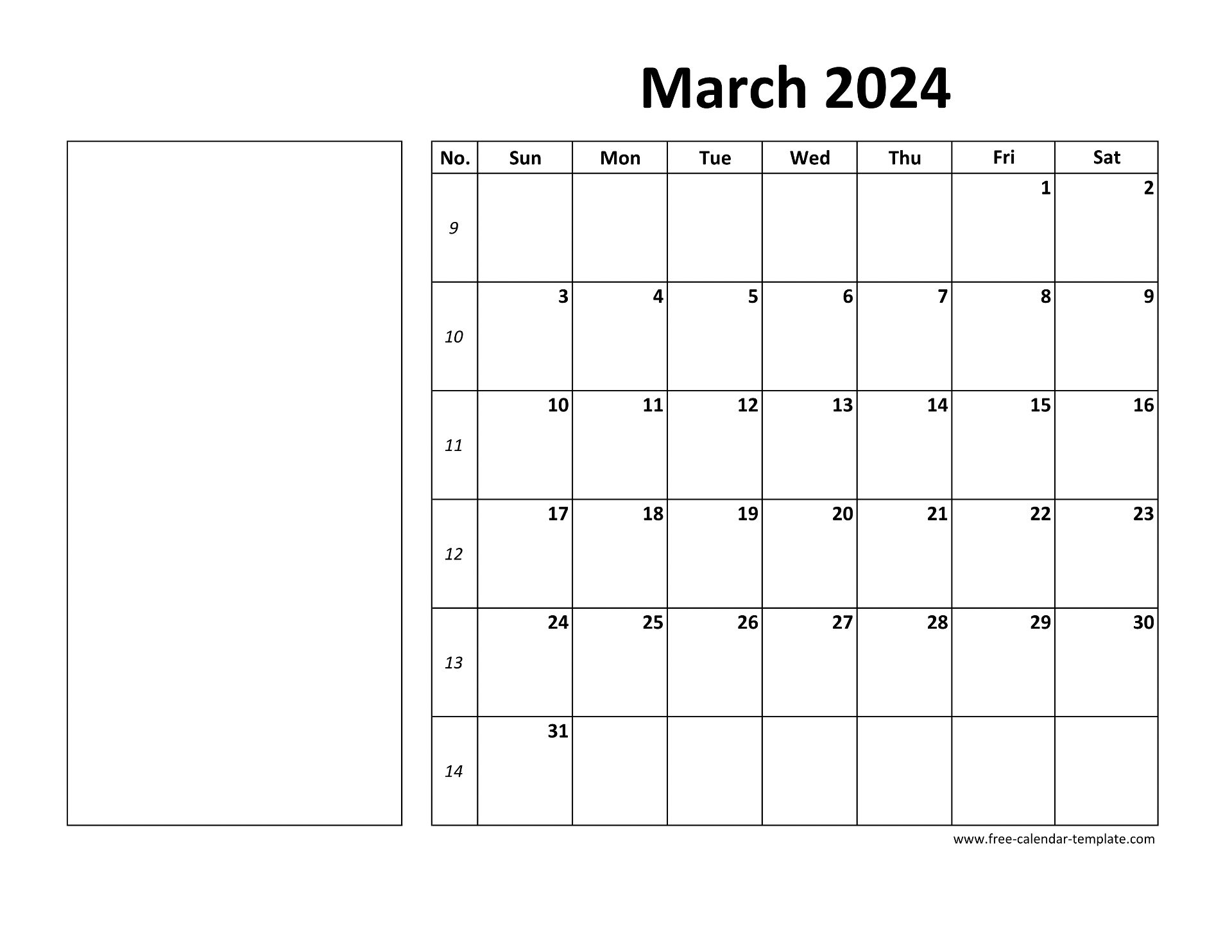 Printable March 2024 Calendar (box And Lines For Notes). Free Calendar .com