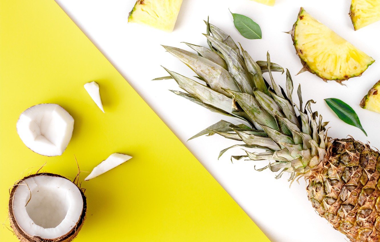 Wallpaper coconut, fruit, pineapple, fruits, pineapple, coconut image for desktop, section еда