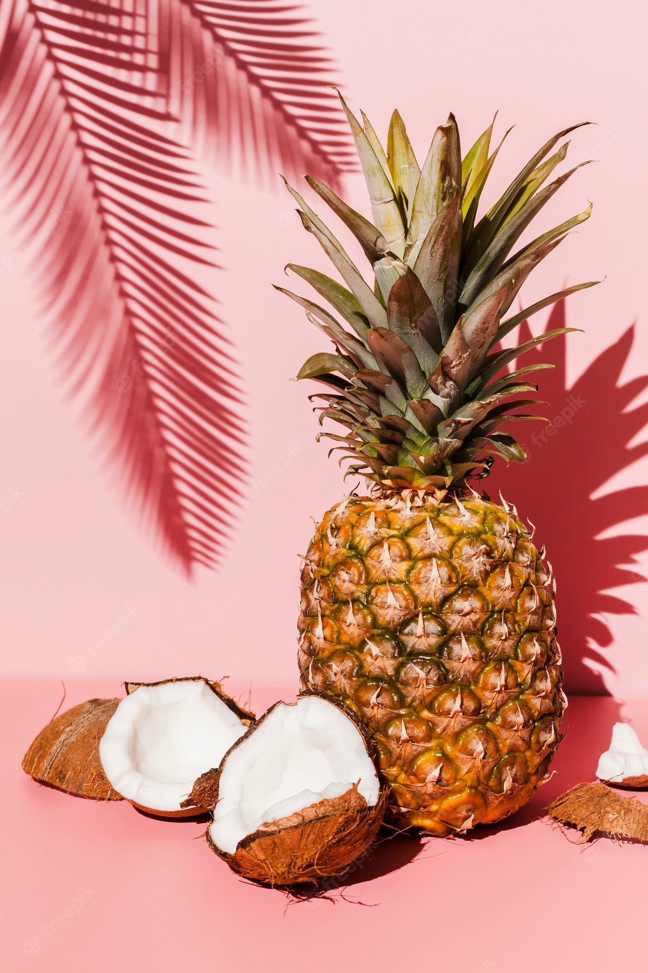 Free Photo. Pineapple with coconut arrangement