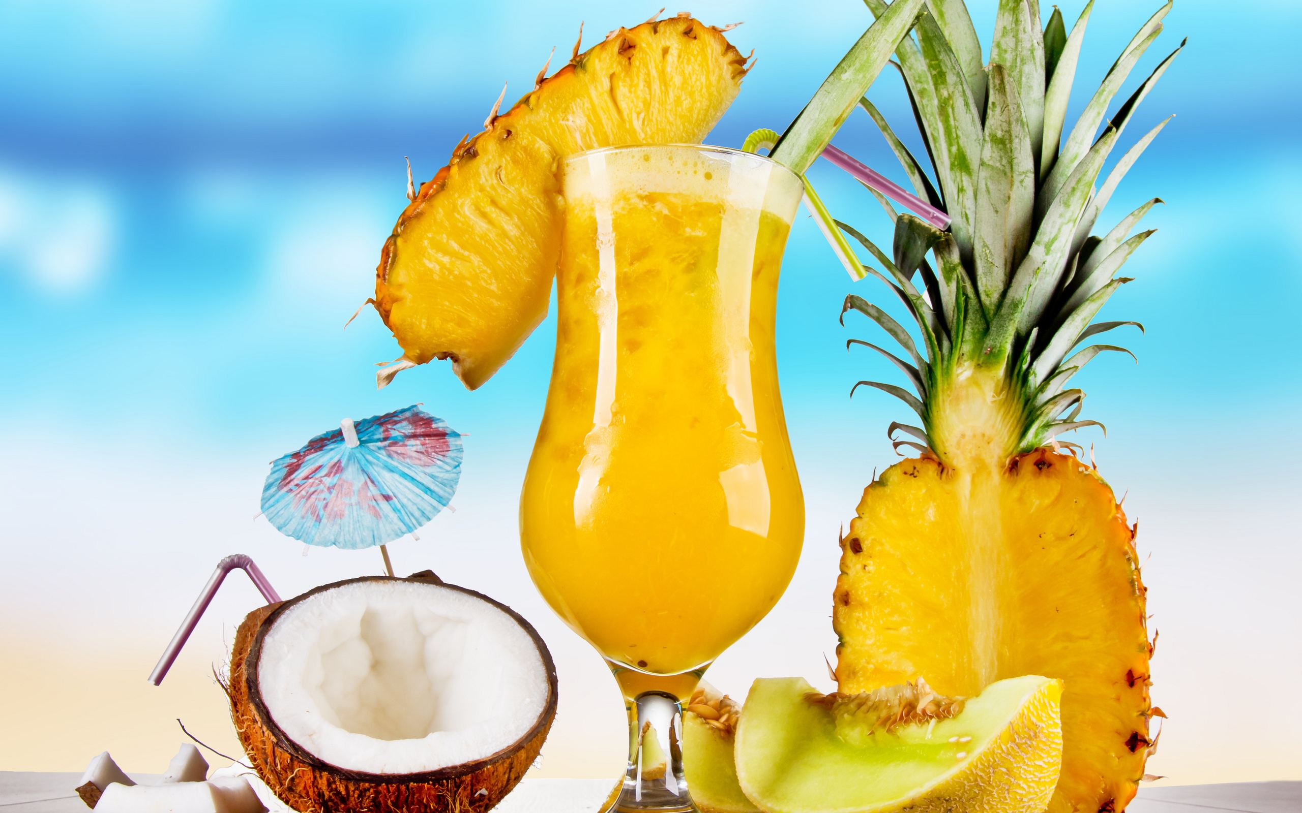 Wallpaper, pineapple, coconut, cocktail 2560x1600