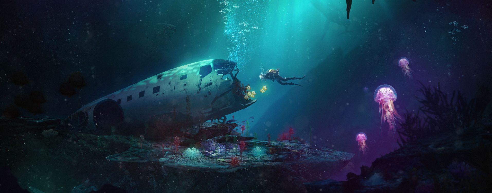Wallpaper Underwater, Underwater Environment, Water, Art, Scuba Diving, Background Free Image