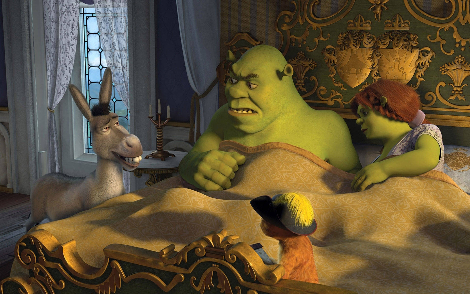 Download Fiona And Shrek 4k In Bed Wallpaper