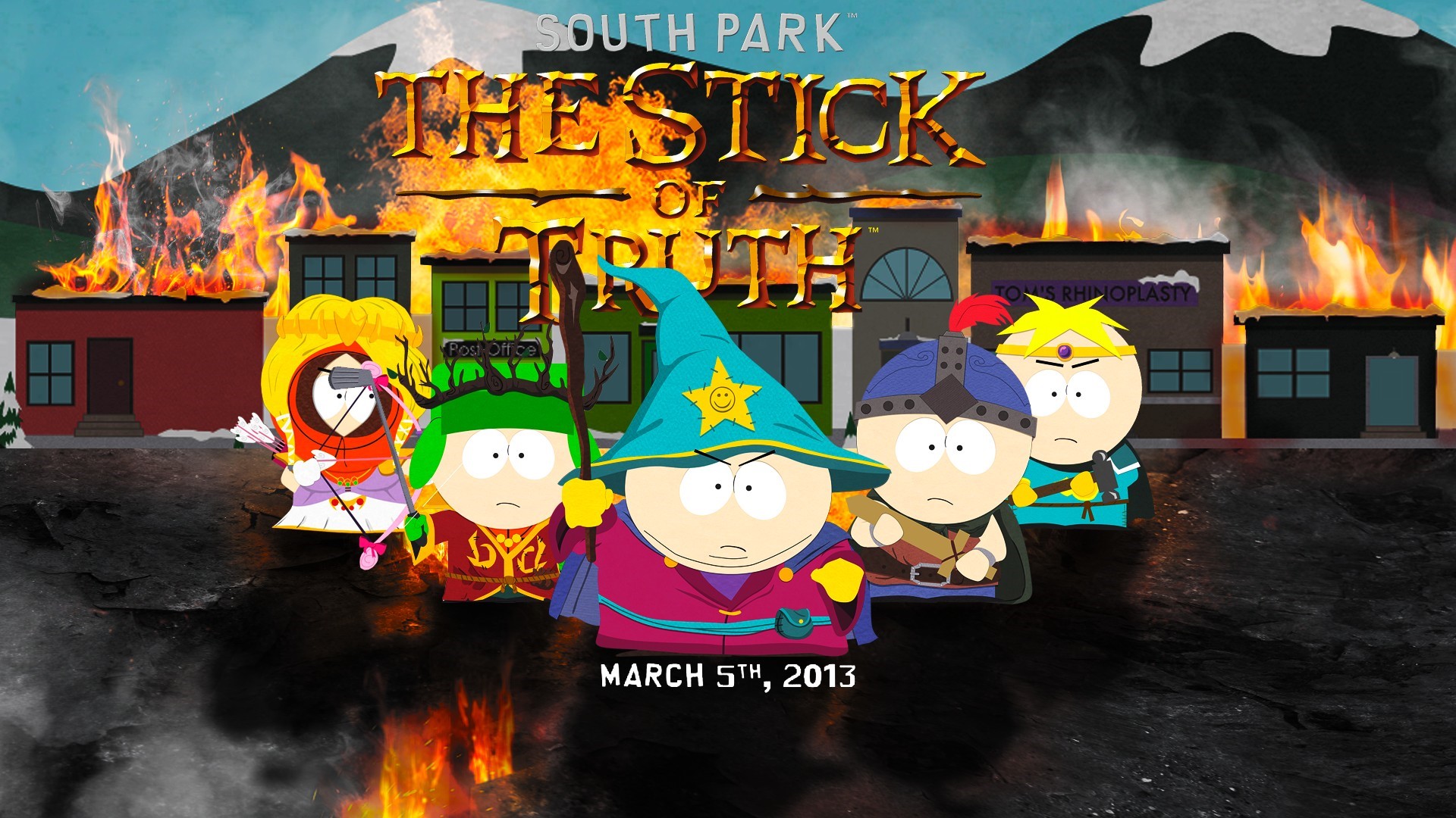 series, digital art, Kenny McCormick, wizard, frontal view, Kyle Broflovski, Eric Cartman, video games, South Park: The Stick Of Truth, Stan Marsh Gallery HD Wallpaper