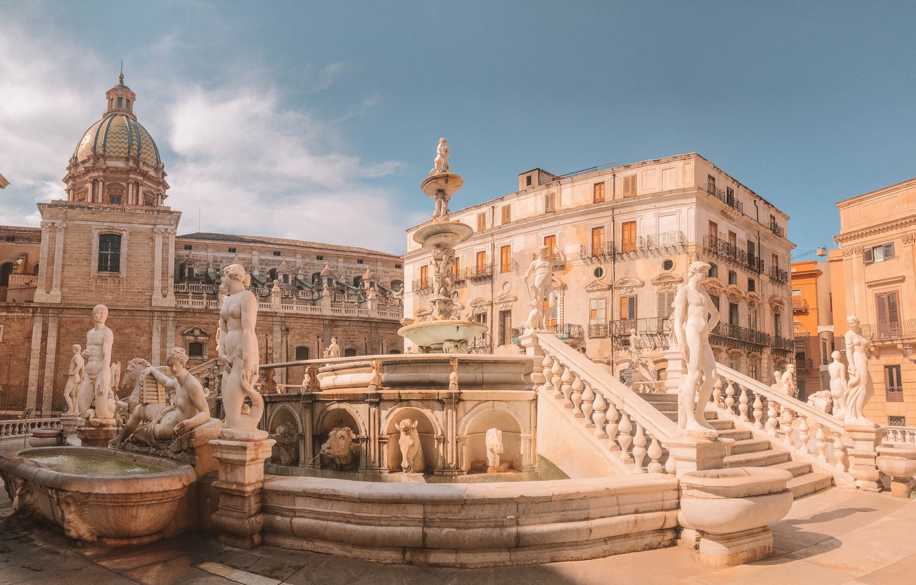 Wallpaper sculpture, Sicily, Palermo, The fountain of shame, Fontana Pretoria image for desktop, section город