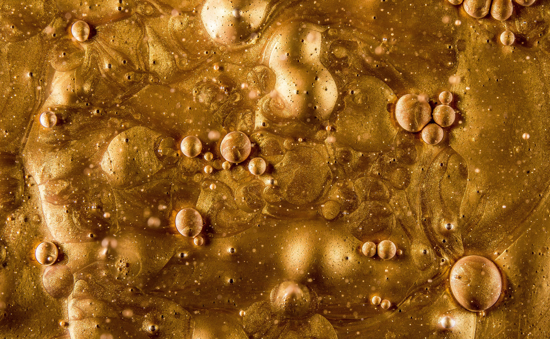 Wallpaper, abstract, liquid, gold, yellow, shining, metal, bubble 1800x1110
