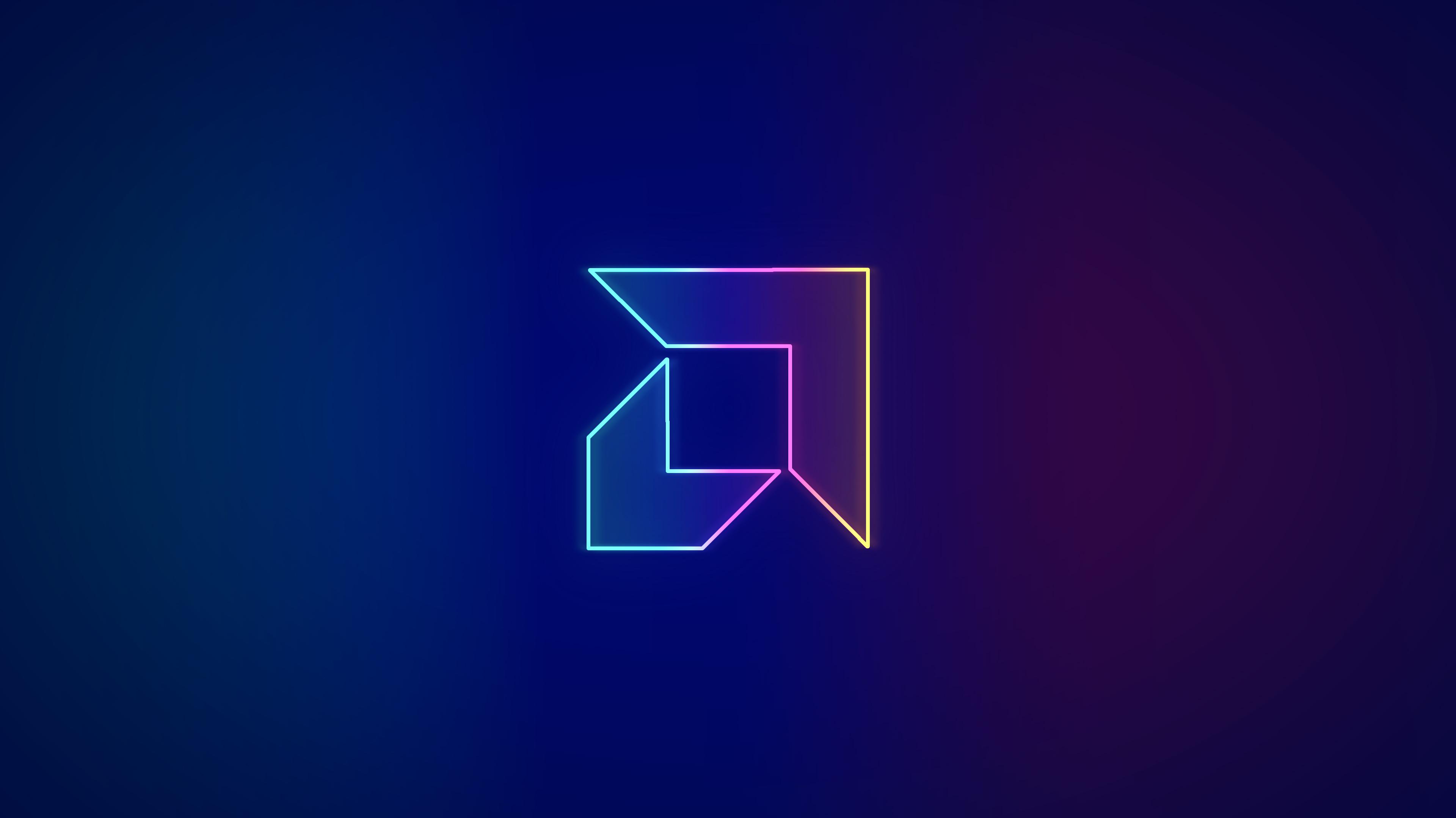 Wallpaper, AMD, neon, logo, minimalism 3840x2160