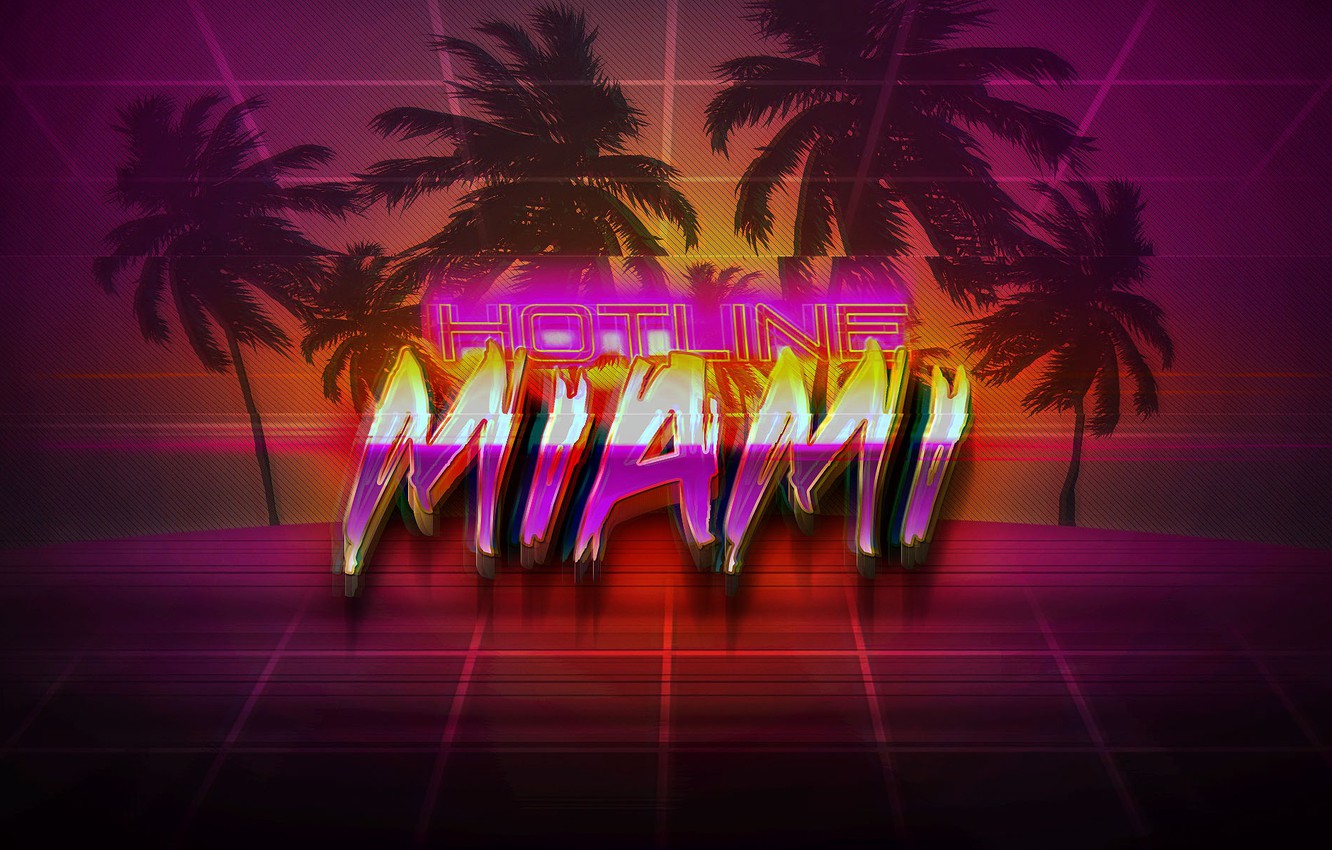 Wallpaper Neon, Palm trees, Background, Hotline Miami, Synthpop, Darkwave, Synth, Retrowave, Synthwave, Synth pop, Hotline image for desktop, section игры