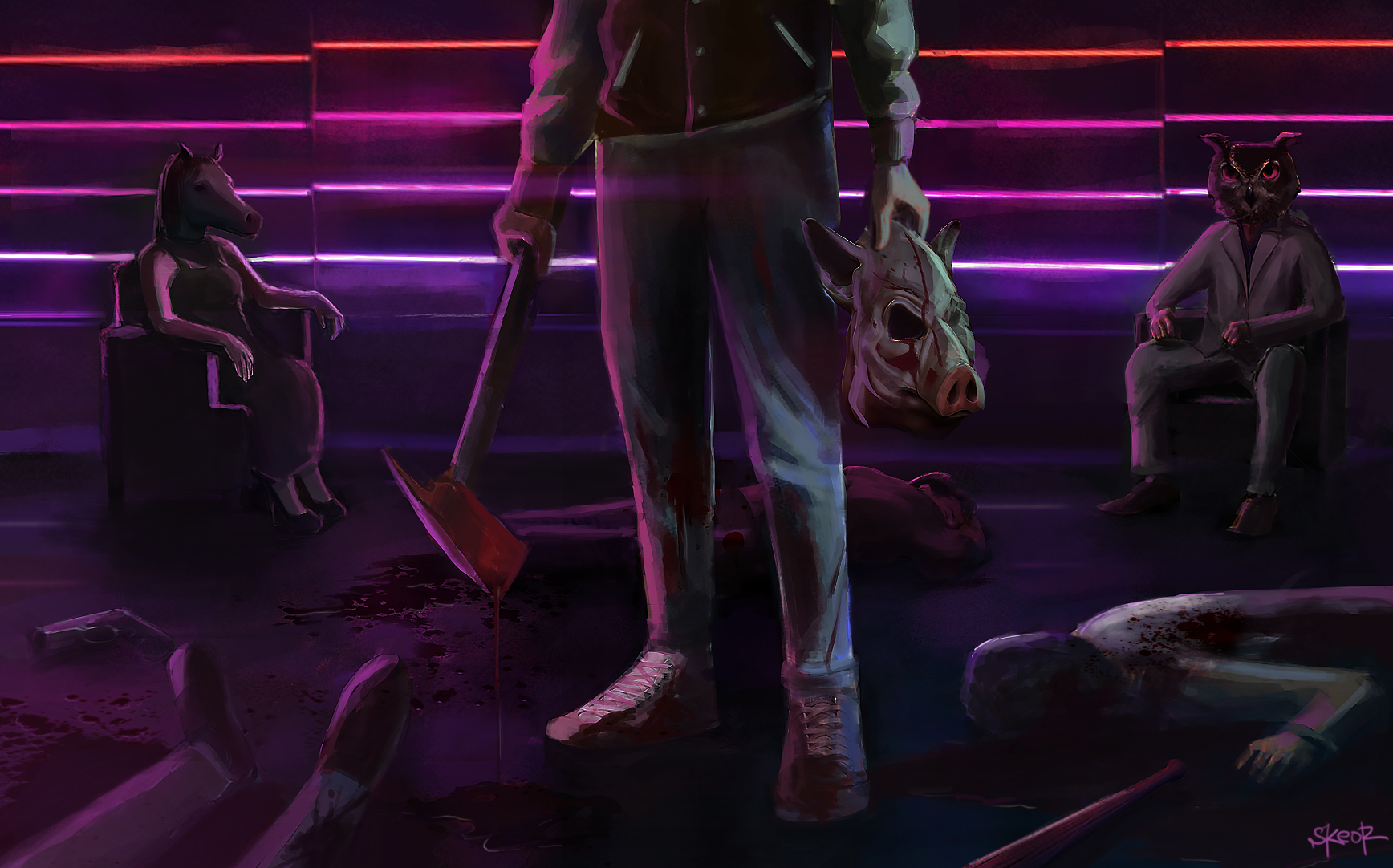 Hotline Miami Hotline Miami 2 Wrong Number Mask Retro Wave Neon Blood Wallpaper:1736x1082