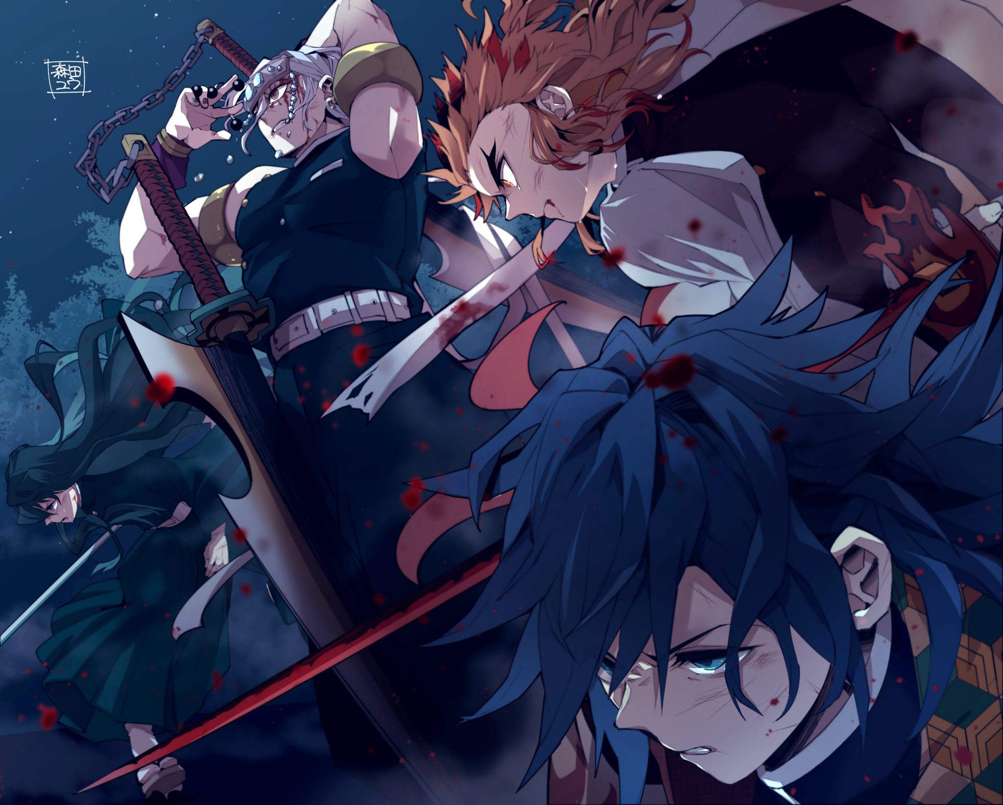 HD desktop wallpaper: Anime, Demon Slayer: Kimetsu No Yaiba, Giyuu Tomioka, Kyojuro Rengoku, Tengen Uzui, Muichiro Tokito download free picture