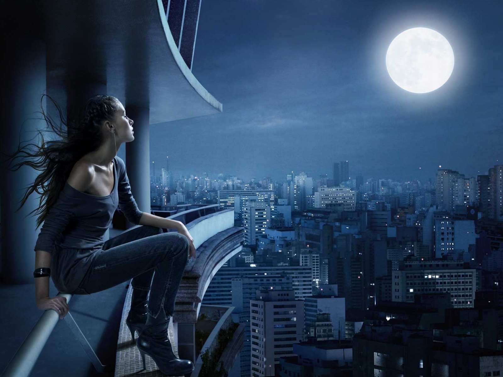Girl and moon wallpaper. Girl and moon