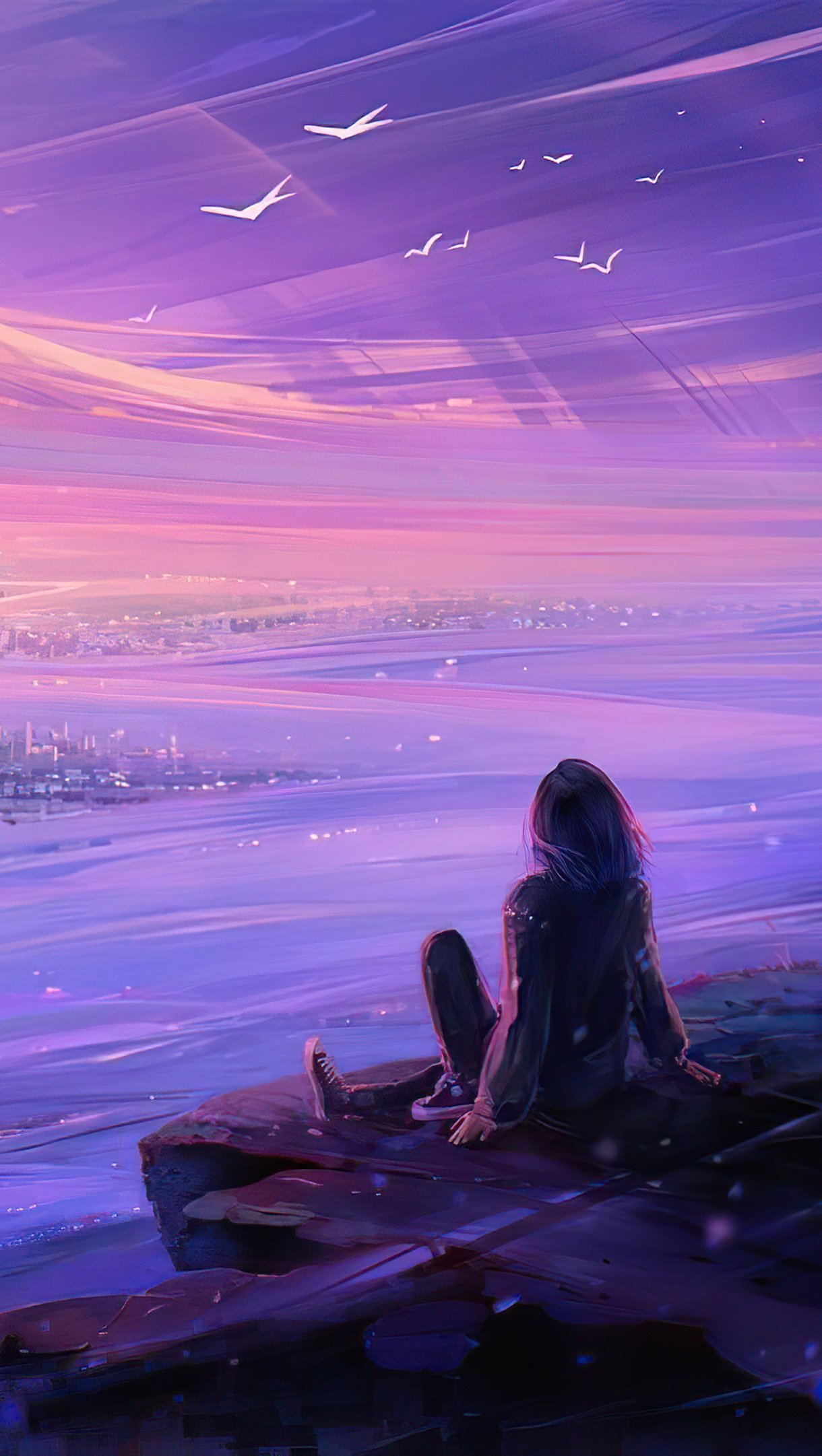 Girl looking at the moon Wallpaper 4k Ultra HD