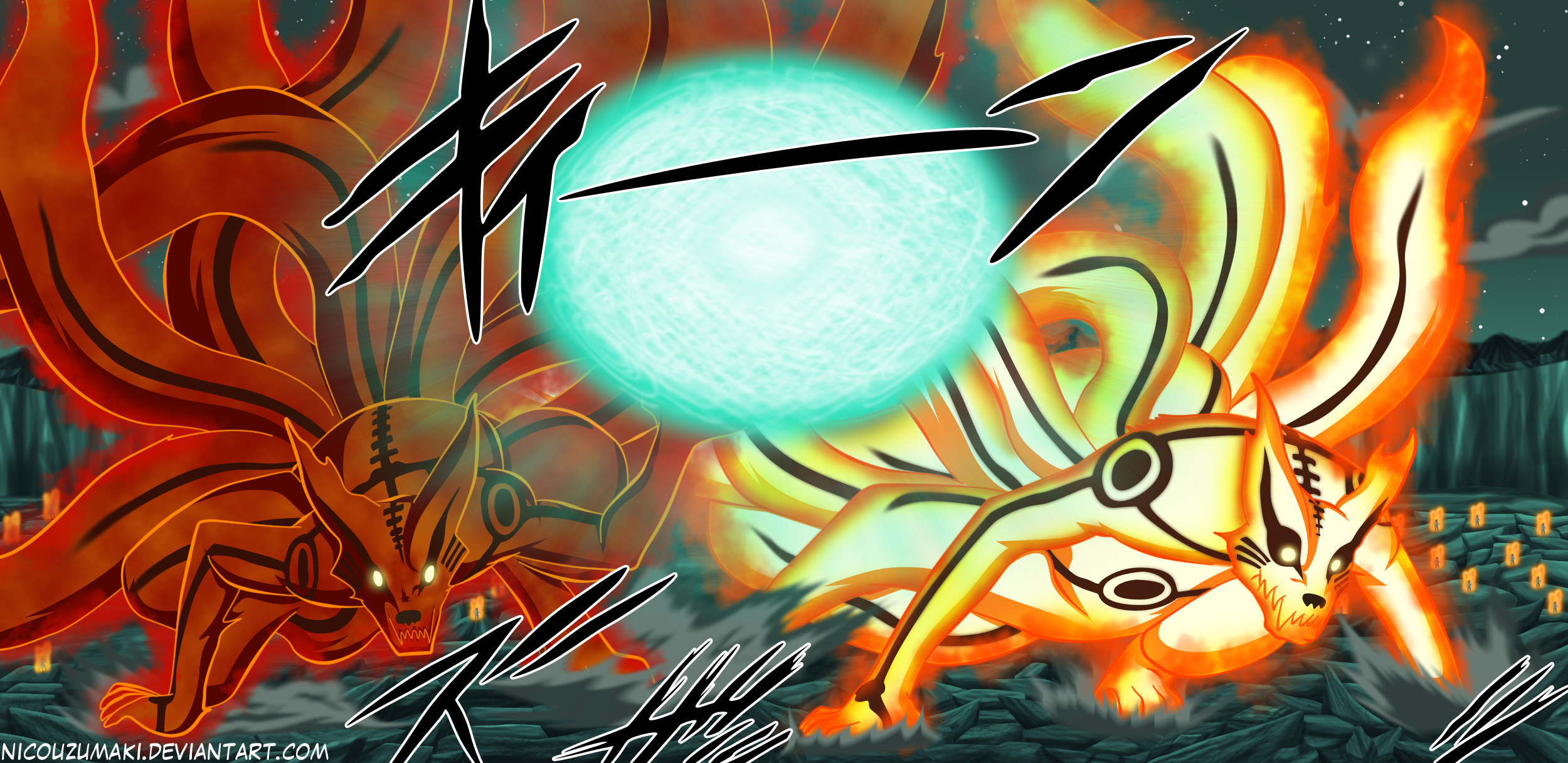 Kurama Naruto Minato Namikaze Naruto Uzumaki Wallpaper:2500x1217