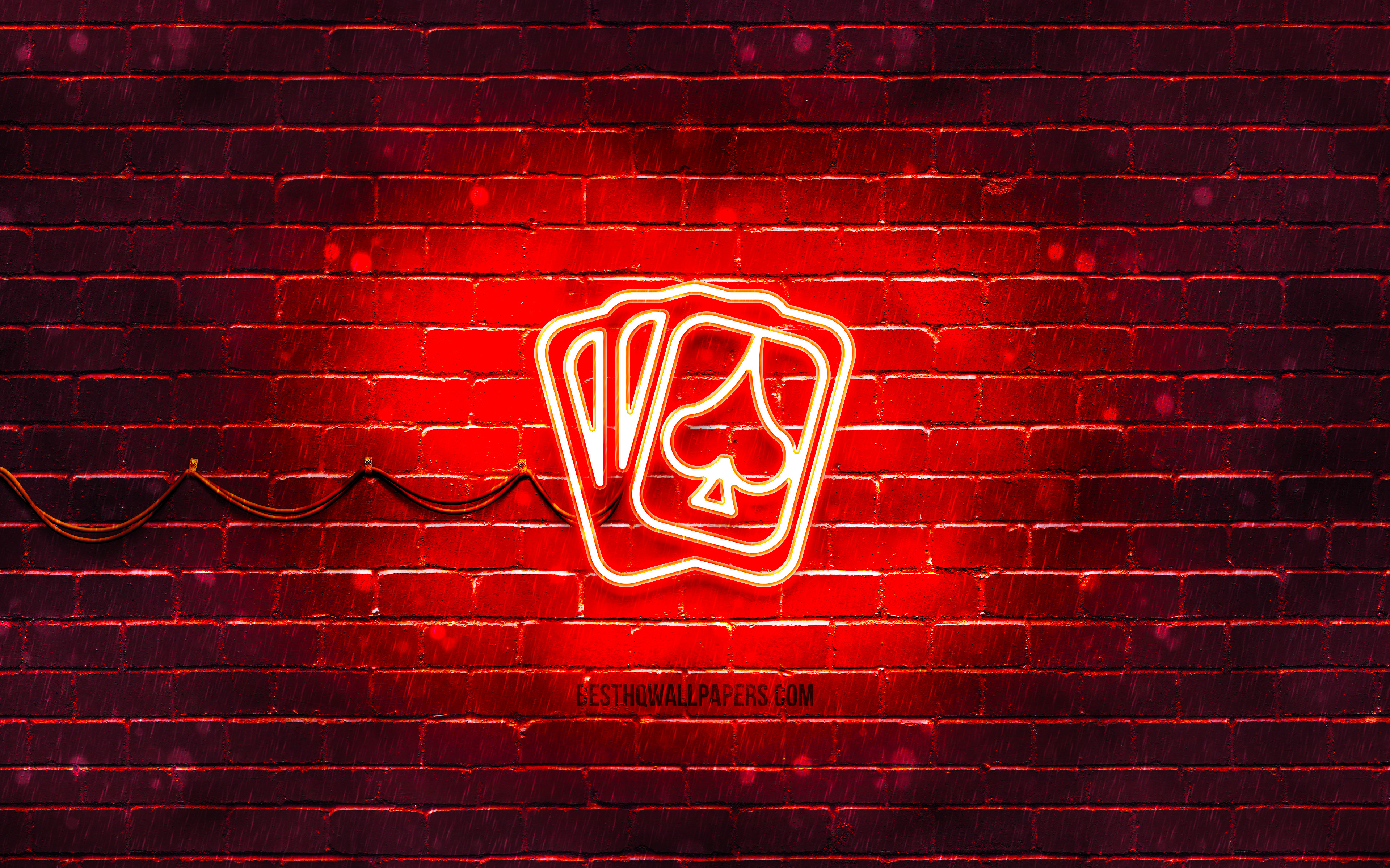 Download wallpaper Playing Cards neon icon, 4k, red background, neon symbols, Playing Cards, neon icons, Playing Cards sign, media signs, Playing Cards icon, media icons for desktop with resolution 3840x2400. High Quality