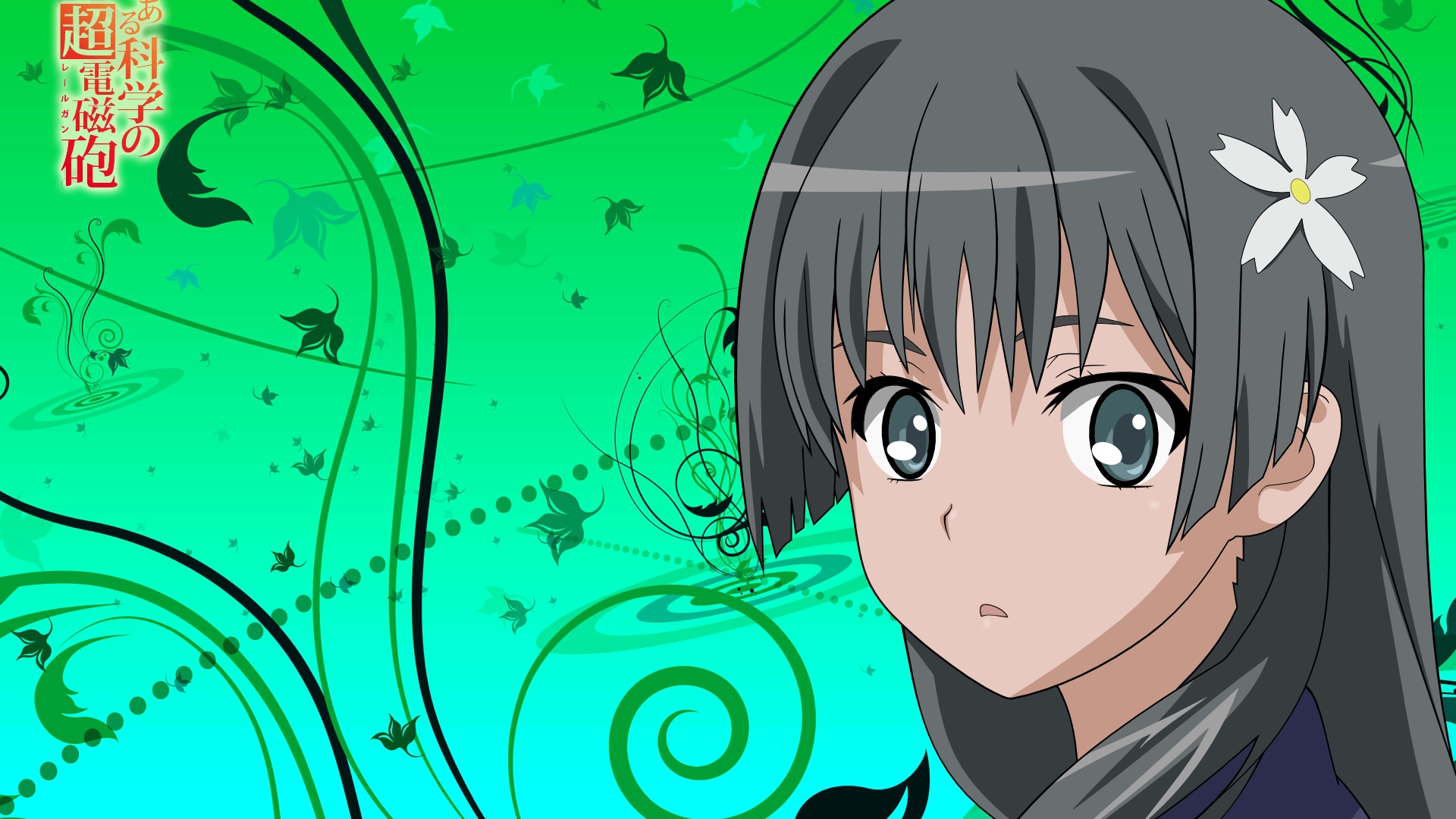 Download Wallpaper 1920x1080 saten ruiko, girl, brunette, bangs, flower, sweet Full HD 1080p HD Background