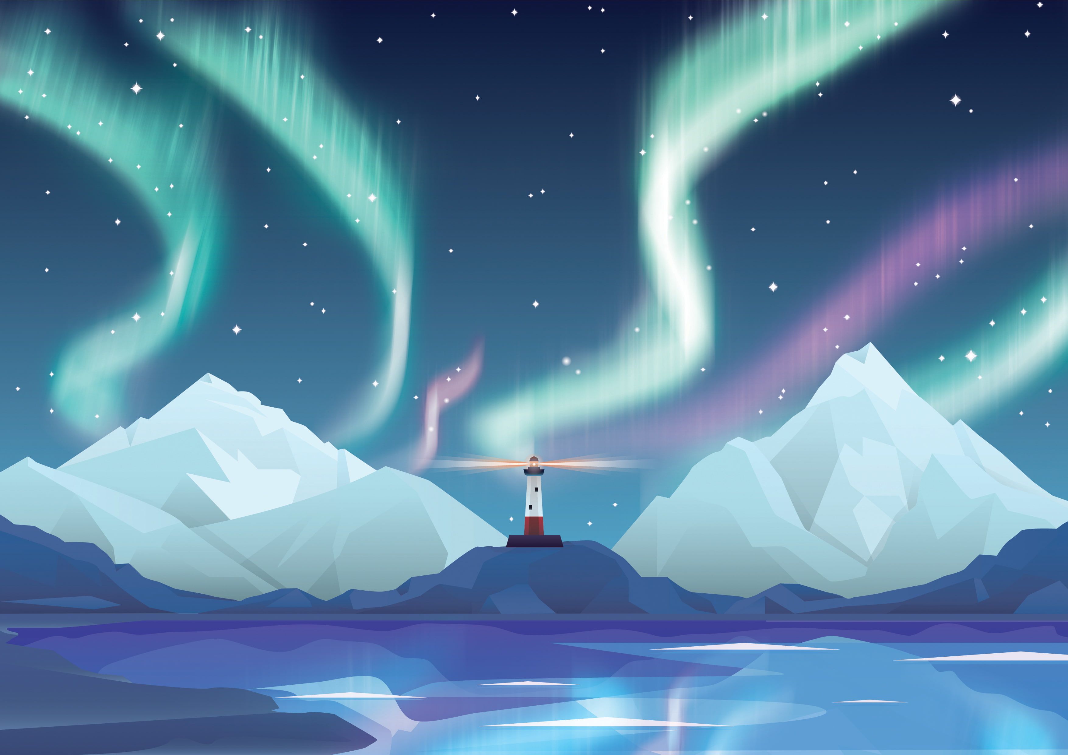 Artwork K Aurora Borealis #Lighthouse Northern Lights #Illustration K # wallpaper #hdwallpaper #desktop. Northern lights, HD wallpaper, Wallpaper