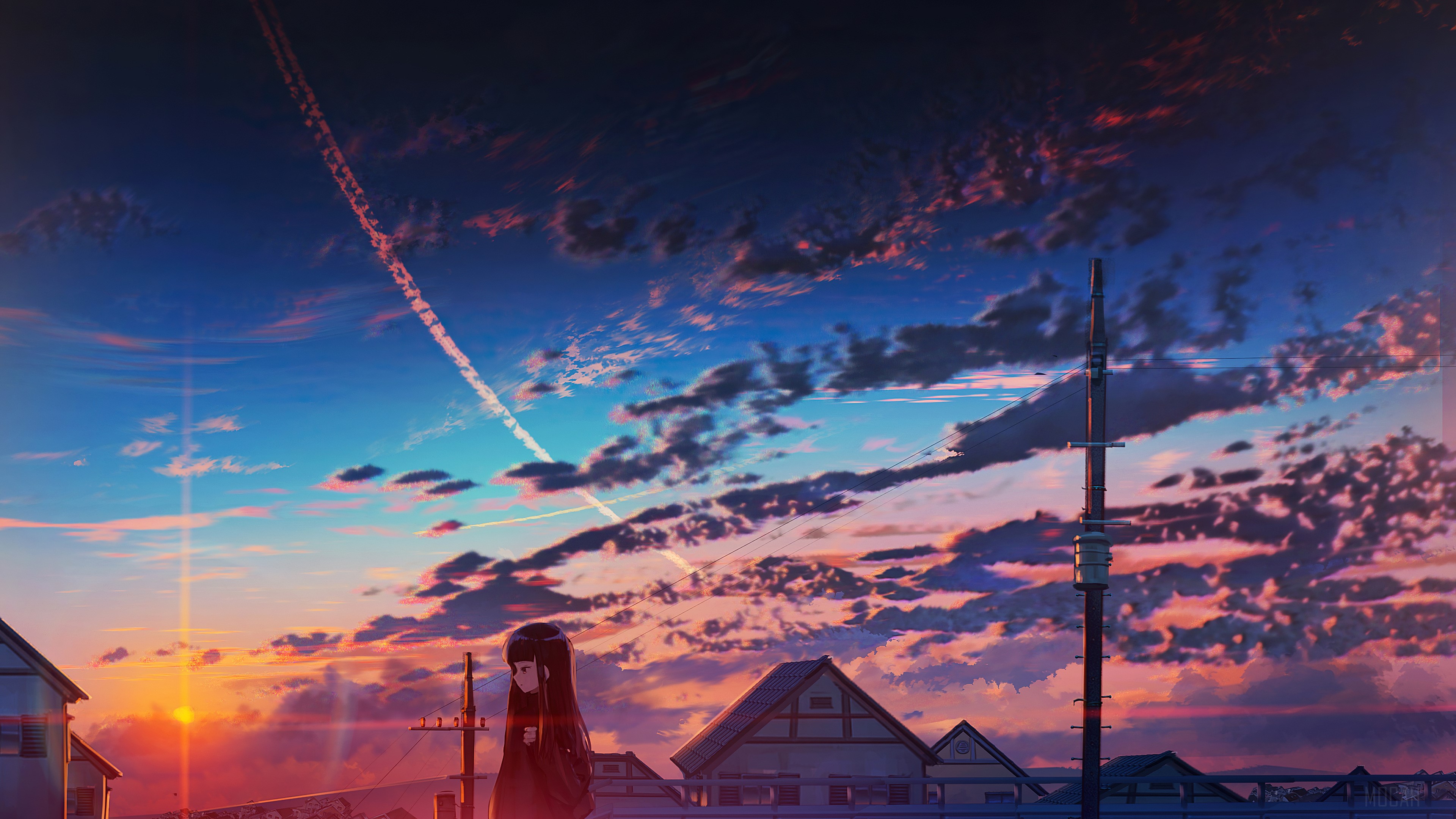 Sunset, Anime, Clouds, Sky, Scenery 4k Gallery HD Wallpaper