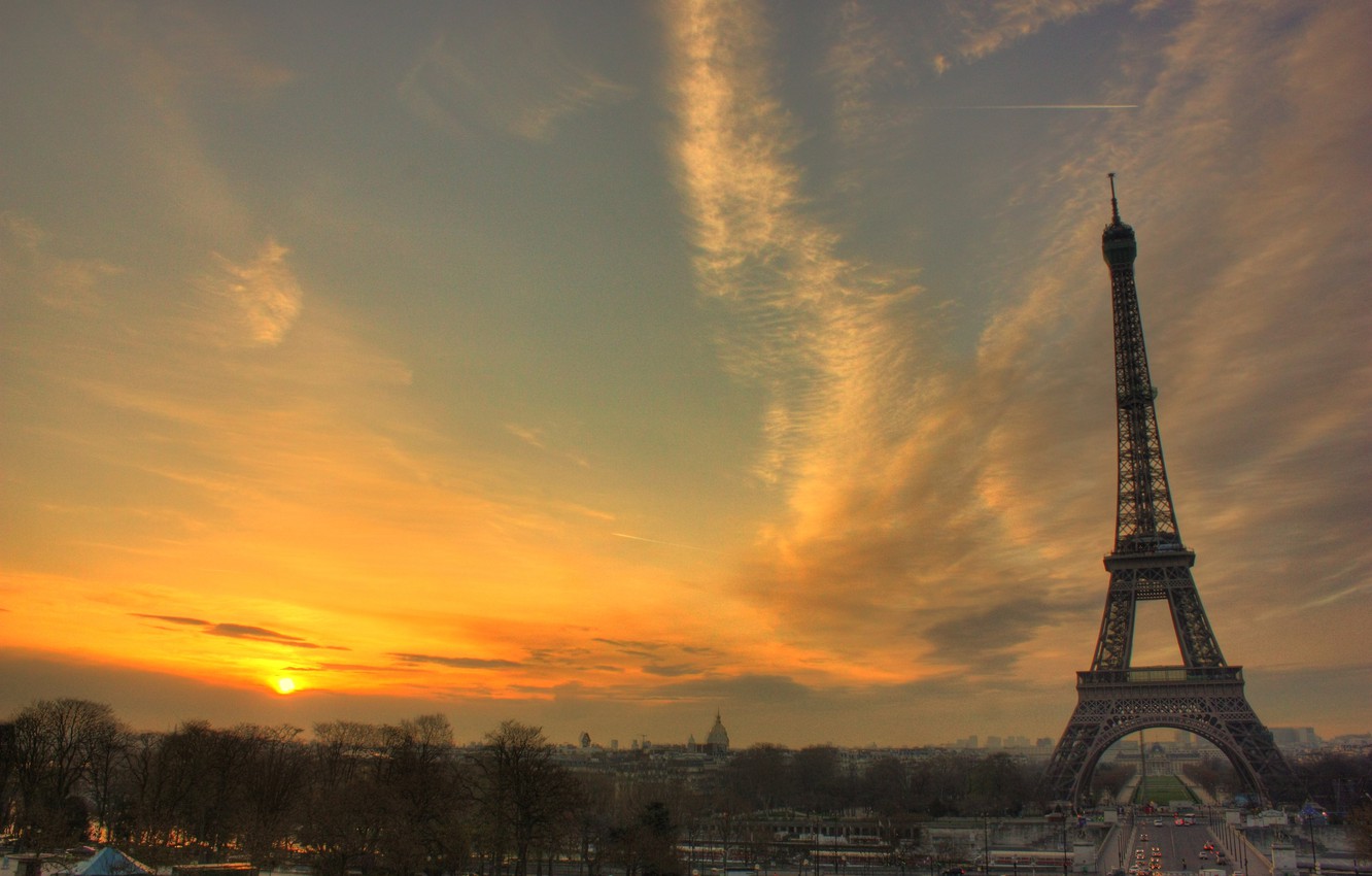 Wallpaper sunset, Eiffel tower, Paris, France image for desktop, section город
