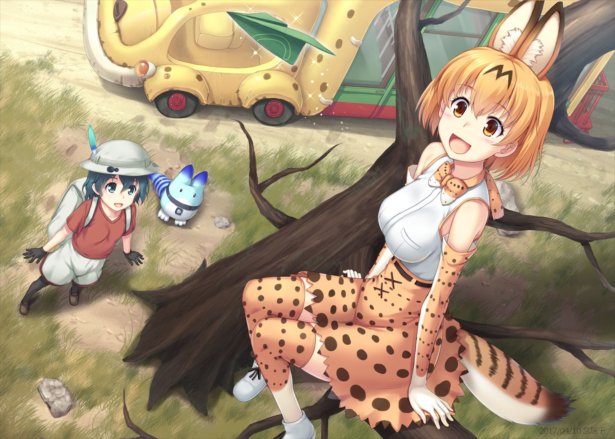HD desktop wallpaper: Anime, Serval (Kemono Friends), Kemono Friends, Kaban (Kemono Friends), Lucky Beast (Kemono Friends) download free picture