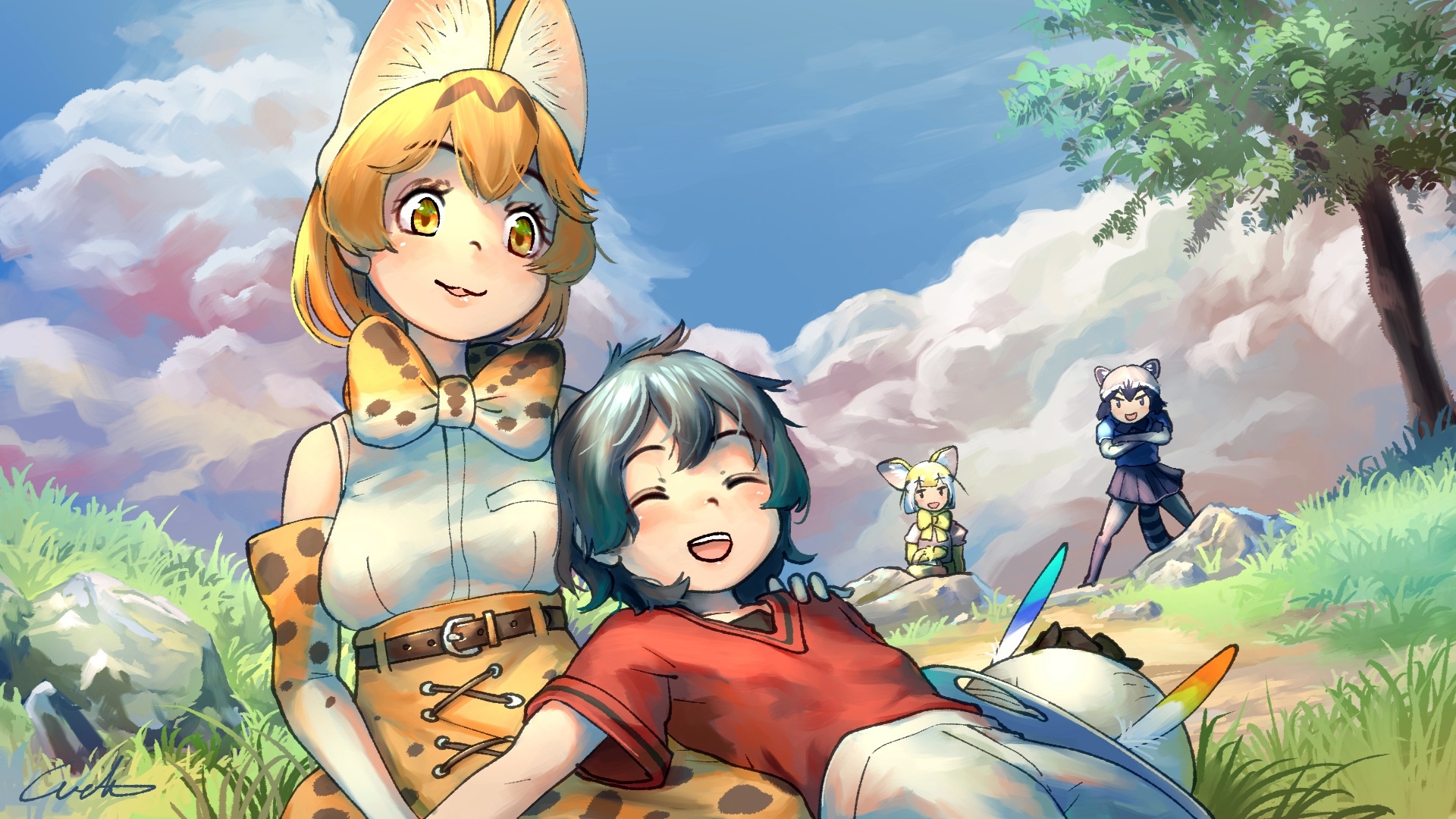 serval, kaban, common raccoon, and fennec (kemono friends) drawn by welt_(kinsei_koutenkyoku)