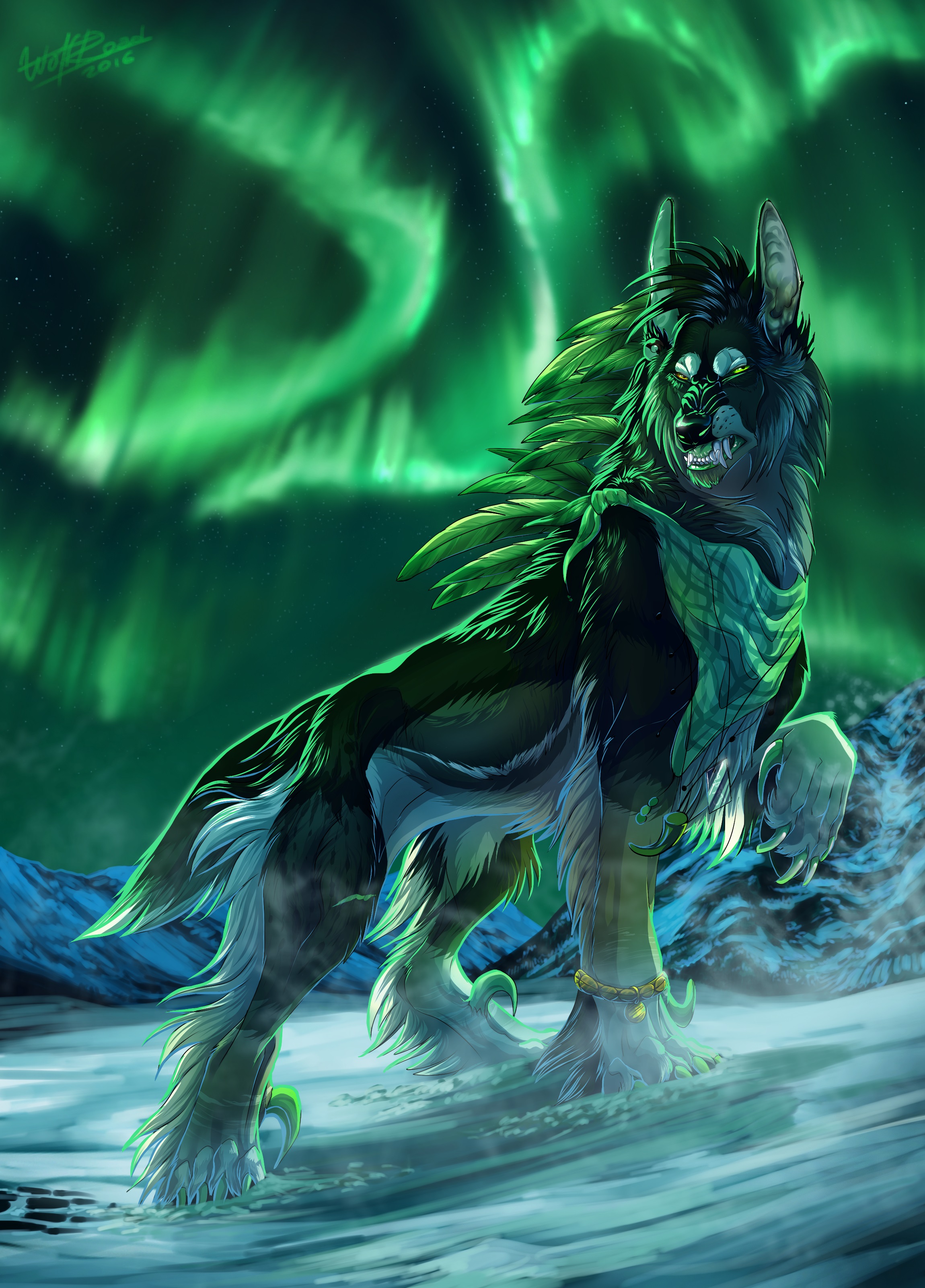 image wolf northern light animal Painting Art 2300x3200
