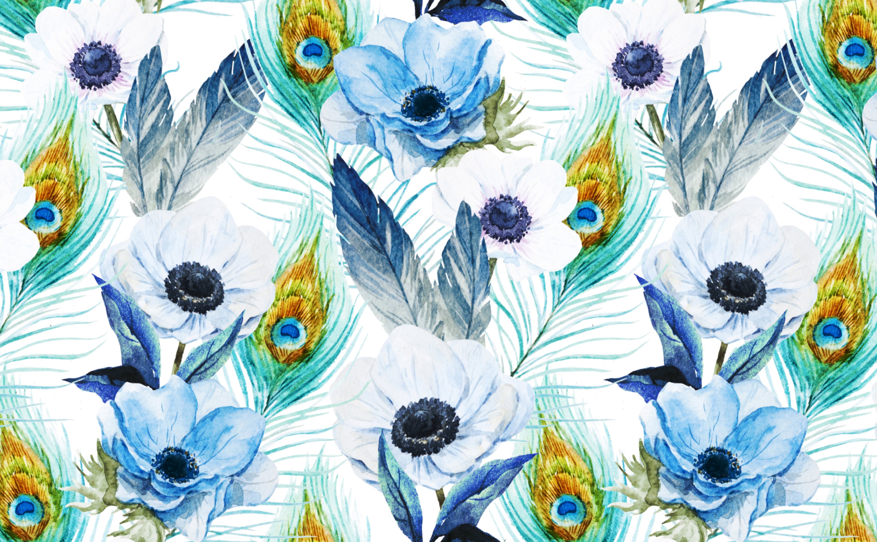 Peacock Feathers Wallpaper for Walls. Poppies and Peacocks