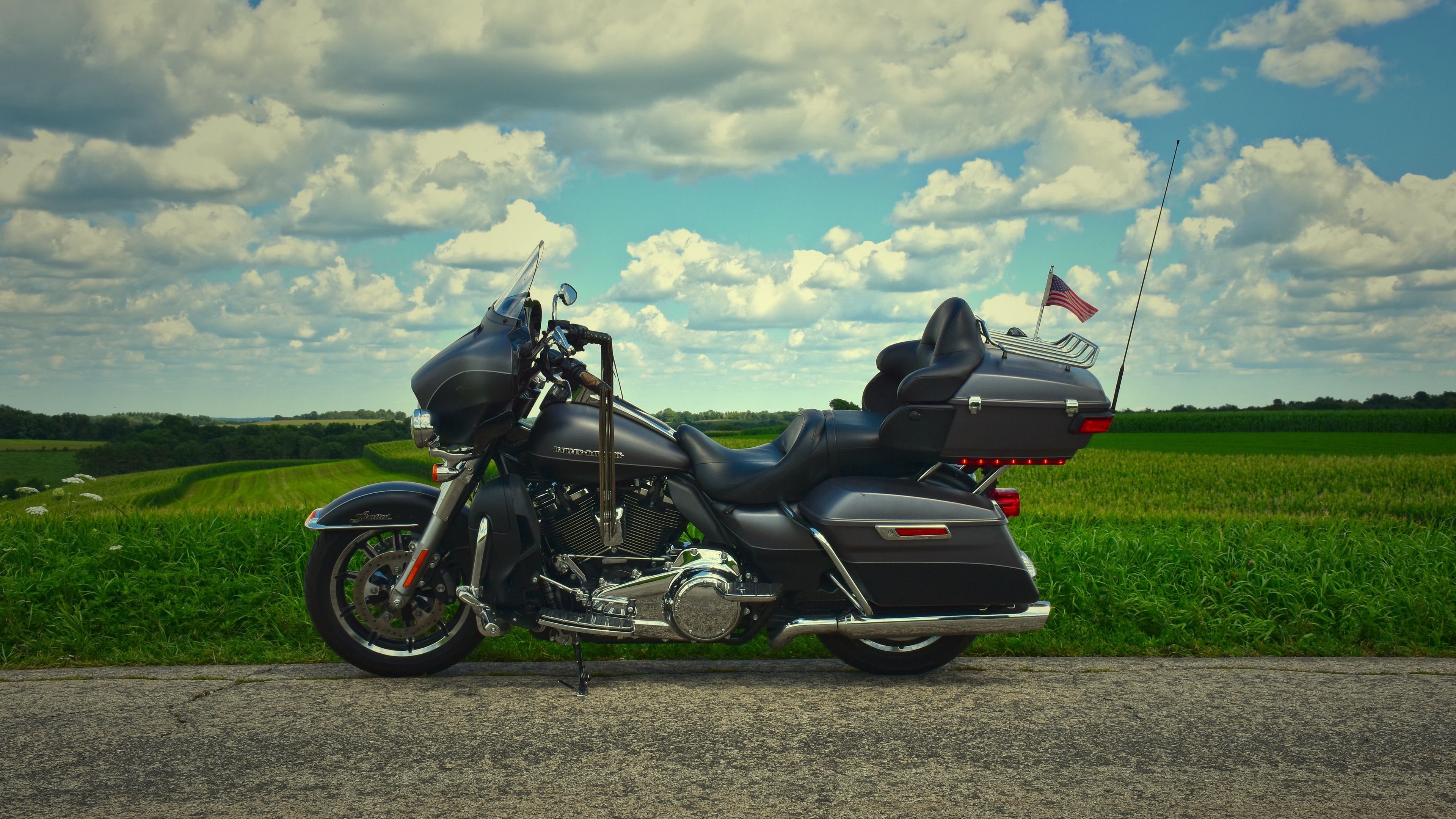 Download Wallpaper 3840x2160 Harley Davidson, Bike, Motorcycle, Travel, Road, Clouds 4k Uhd 16:9 HD Background