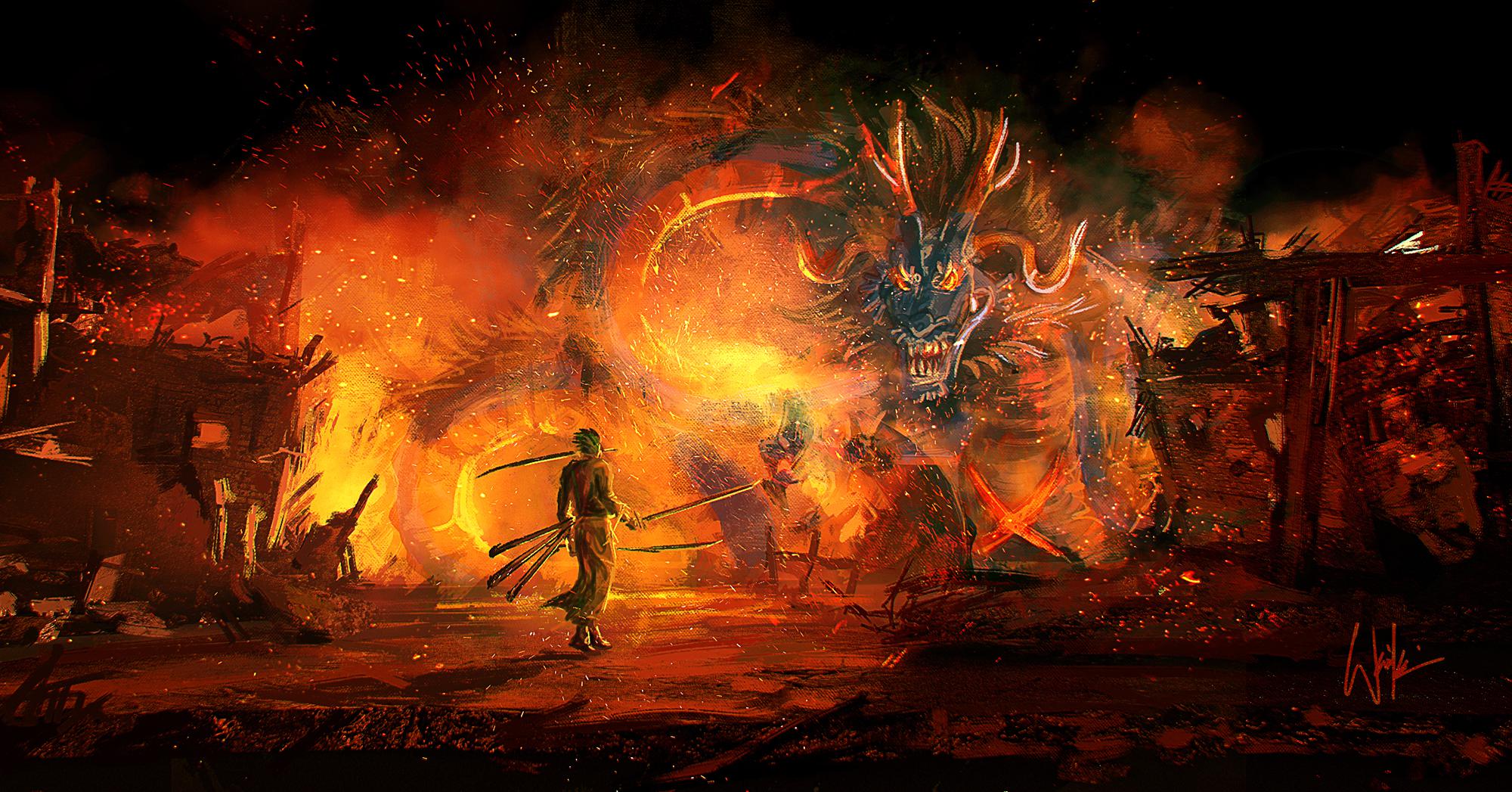 Zoro vs Kaido digital painting