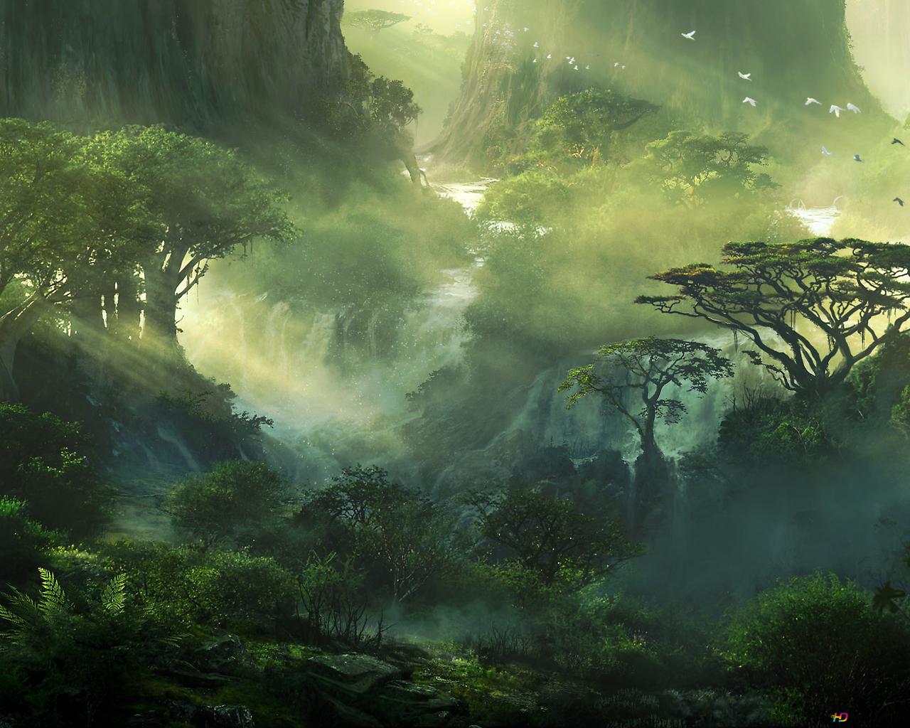 Fantasy Jungle Waterfalls 2K wallpaper download