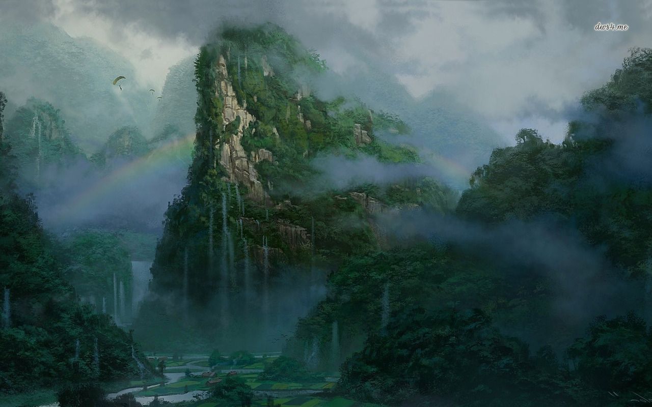 Misty jungle HD wallpaper. Fantasy landscape, Nature paintings, Fantasy places