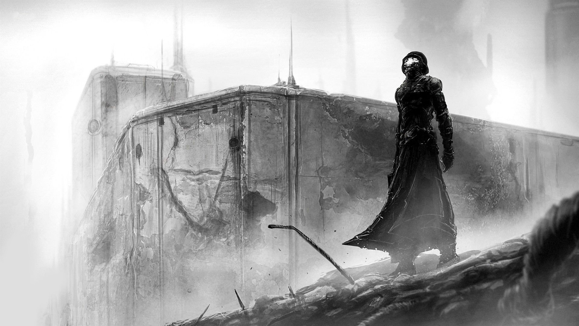 Wallpaper, 1920x1080 px, alone, artwork, concept art, fantasy art, monochrome, warrior 1920x1080