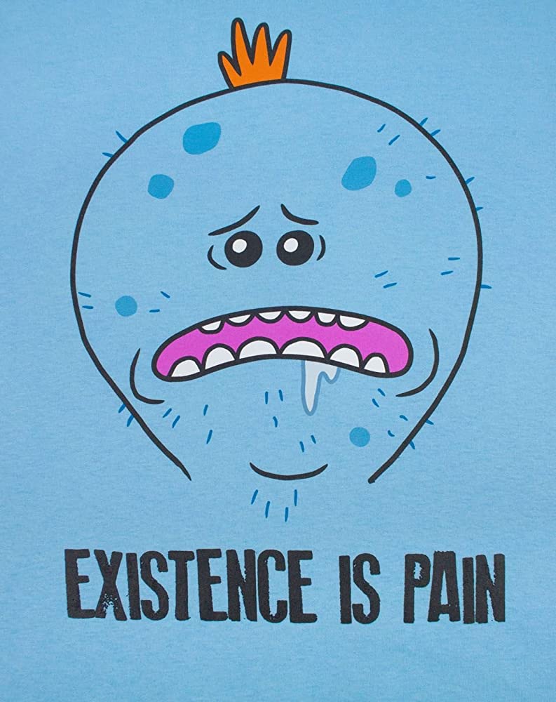 RICK AND MORTY T Shirt Mr Meeseeks Existence Is Pain Character Blue Tee, Clothing, Shoes & Jewelry