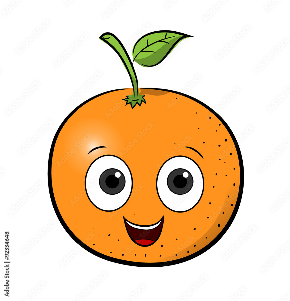 Orange Cartoon, a hand drawn vector illustration of a cartoon orange with happy face. Stock Vector