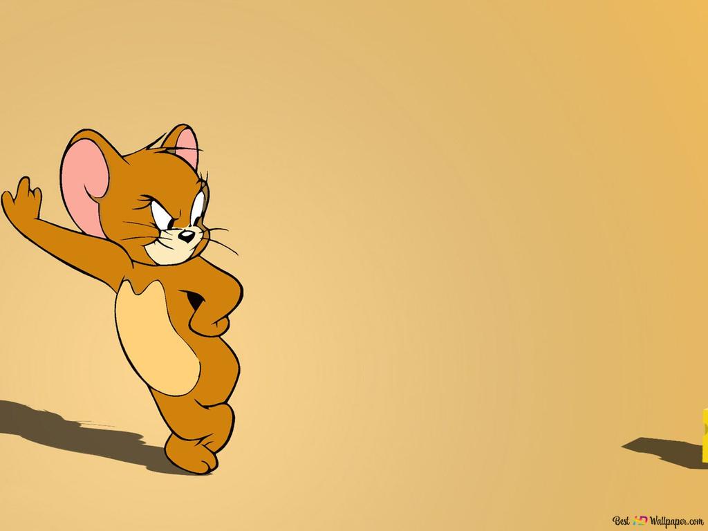 Tom and Jerry cartoon hero house mouse Jerry looking at yellow cheese on orange background HD wallpaper download